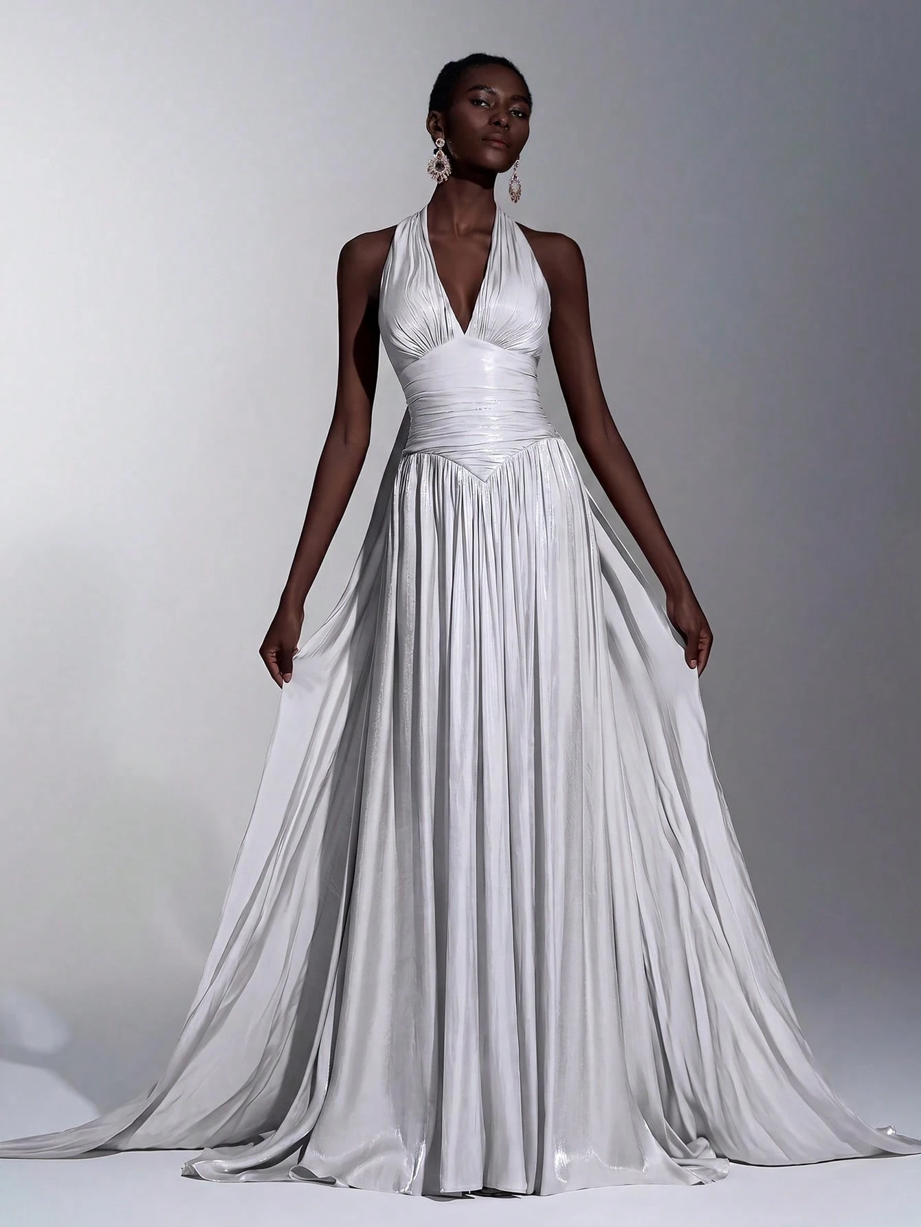 litara Robe de soirée élégante et romantique en tissu organza brillant, décoration froncée