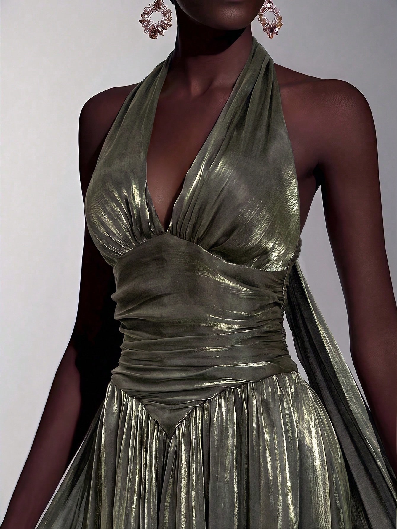 litara Robe de soirée élégante et romantique en tissu organza brillant, décoration froncée — vue 3