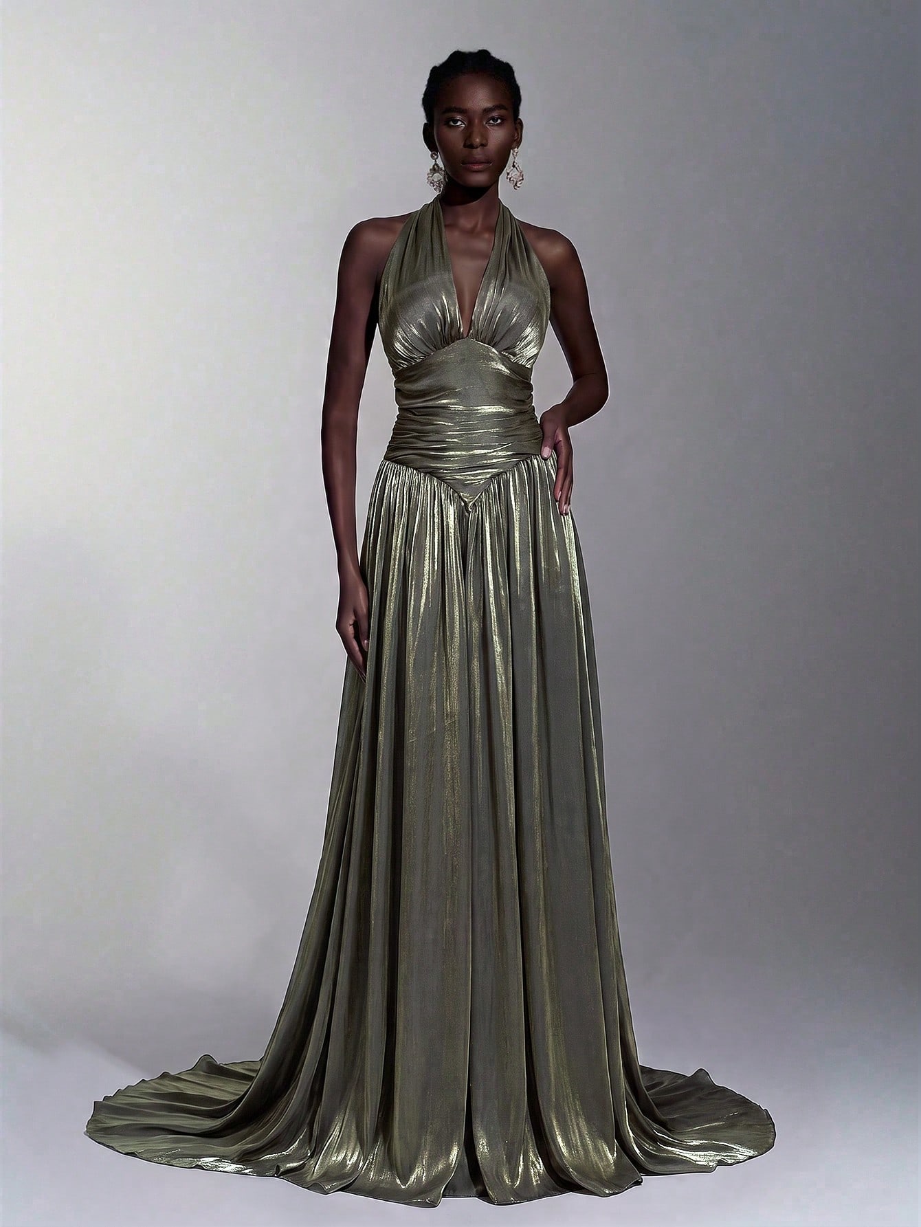 litara Robe de soirée élégante et romantique en tissu organza brillant, décoration froncée — vue 5