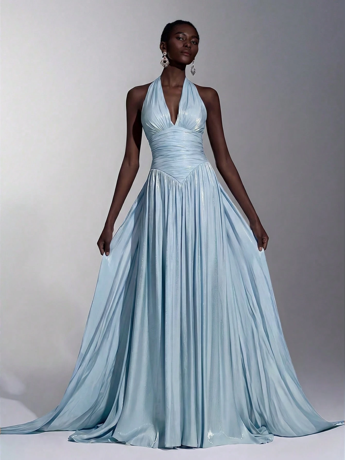 litara Robe de soirée élégante et romantique en tissu organza brillant, décoration froncée — vue 6