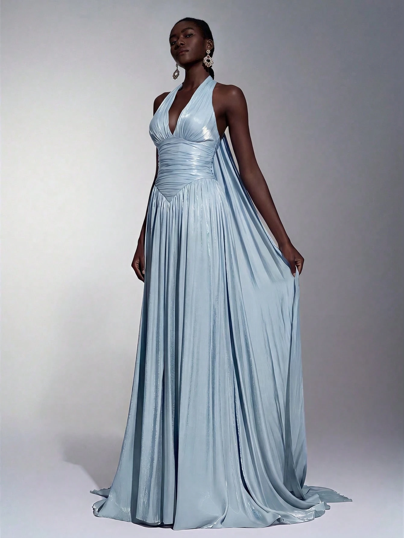 litara Robe de soirée élégante et romantique en tissu organza brillant, décoration froncée — vue 7