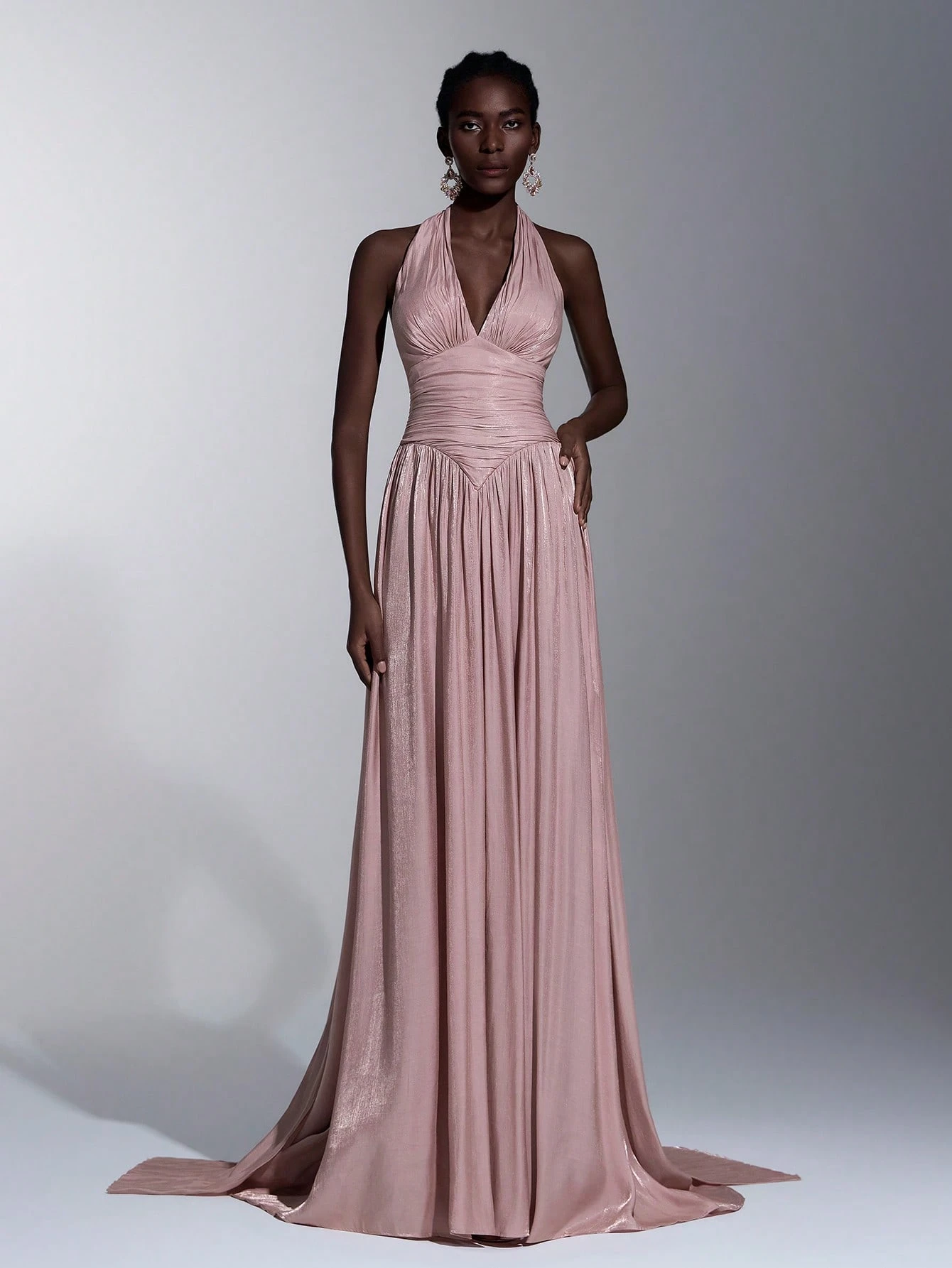 litara Robe de soirée élégante et romantique en tissu organza brillant, décoration froncée — vue 8