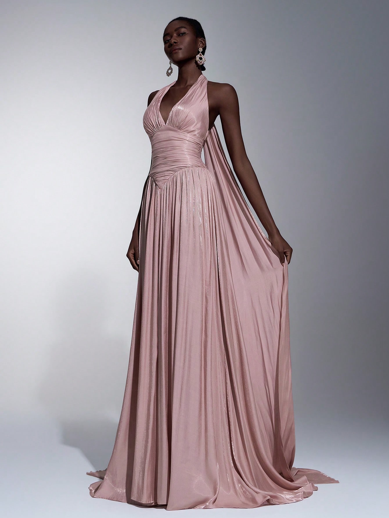 litara Robe de soirée élégante et romantique en tissu organza brillant, décoration froncée — vue 9