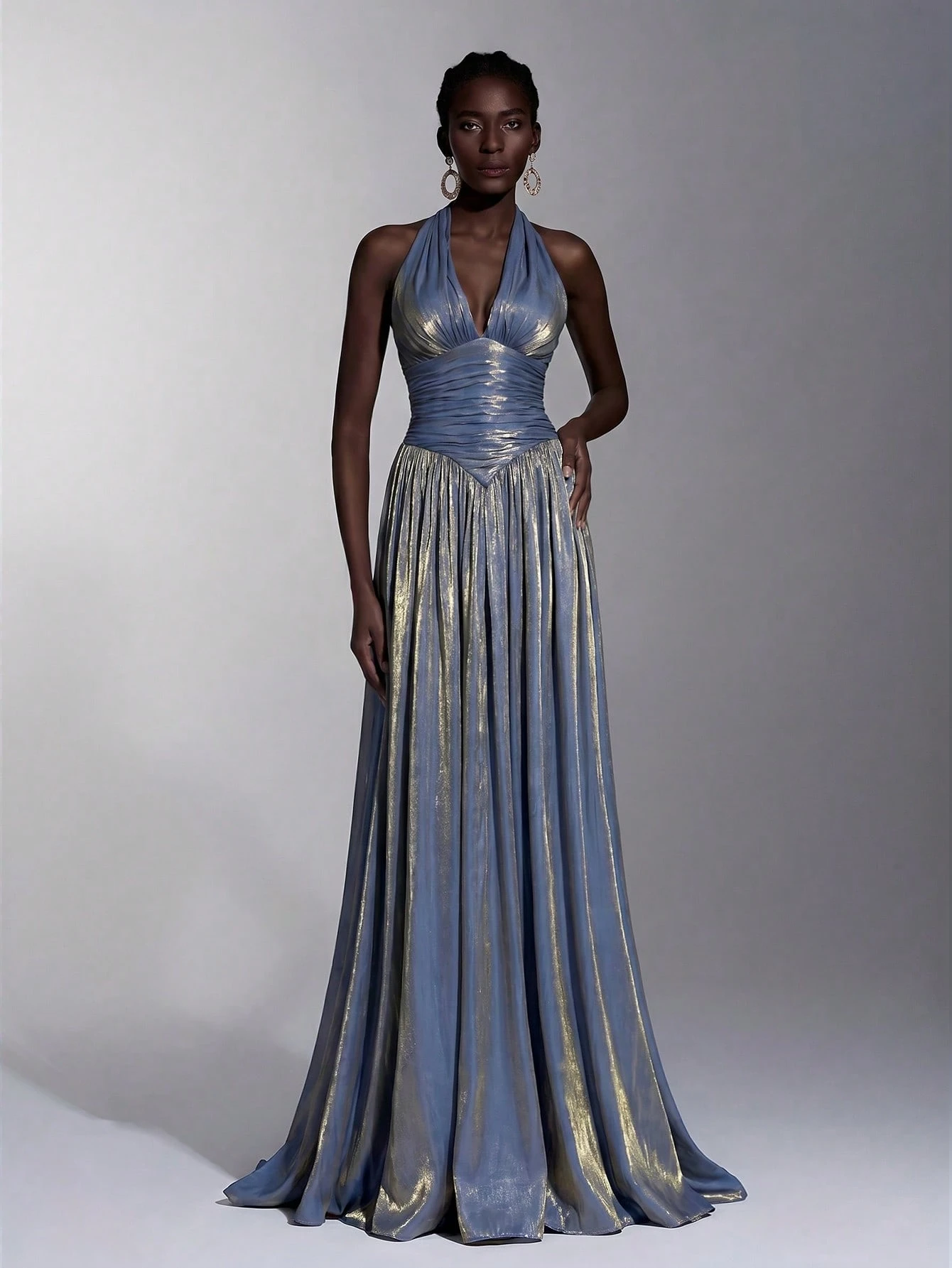 litara Robe de soirée élégante et romantique en tissu organza brillant, décoration froncée — vue 15