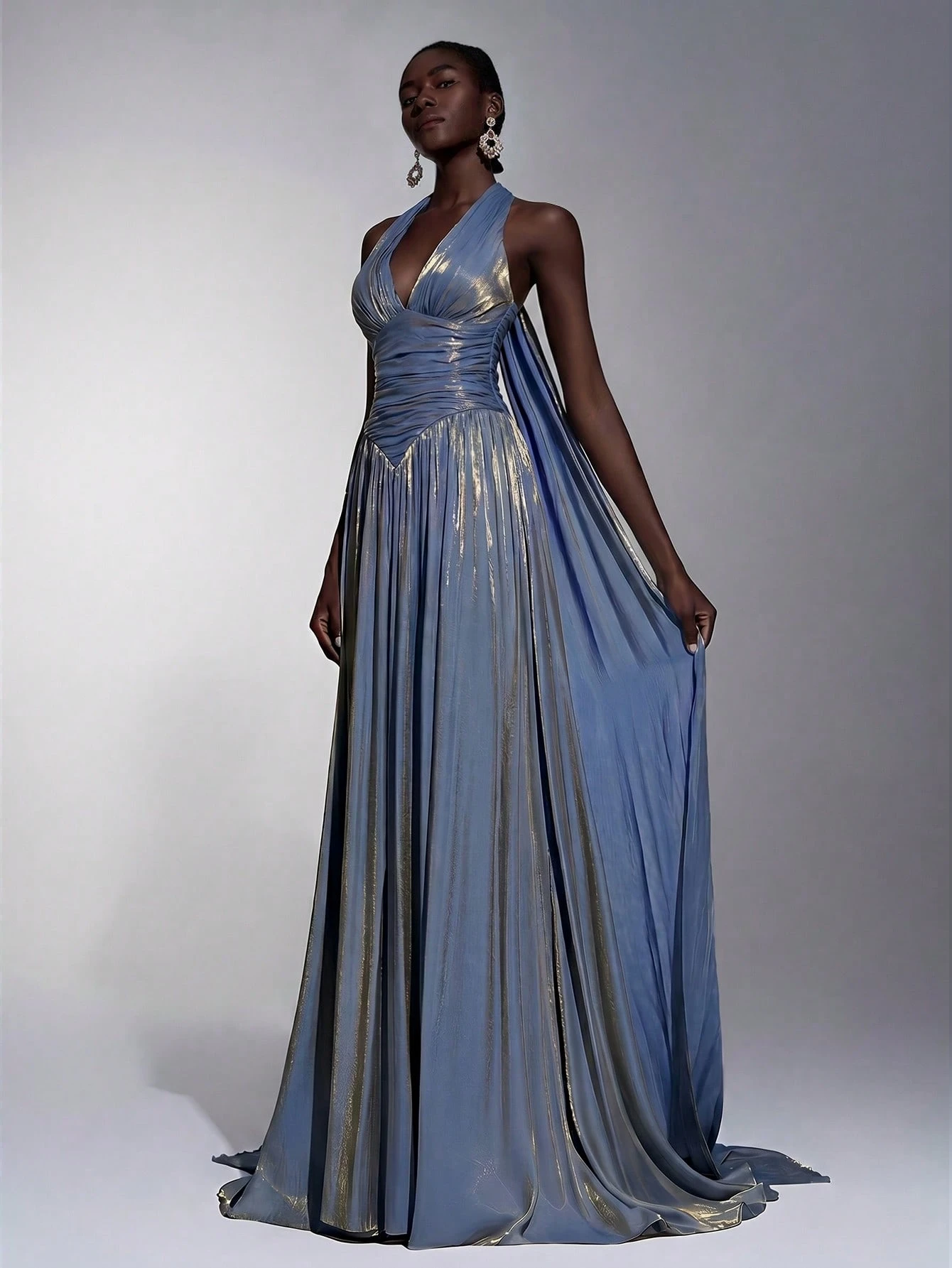 litara Robe de soirée élégante et romantique en tissu organza brillant, décoration froncée — vue 16