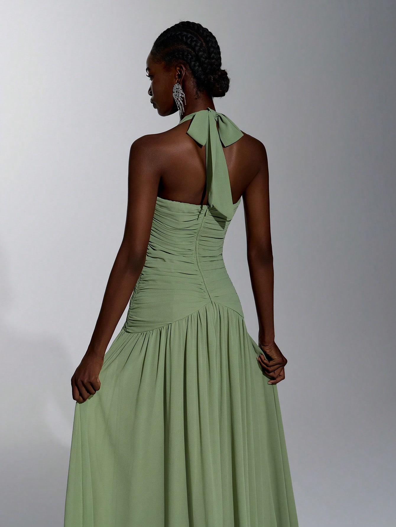 Elitara Robe longue élégante et classique en mousseline avec col ras-du-cou en forme de cœur, — vue 4