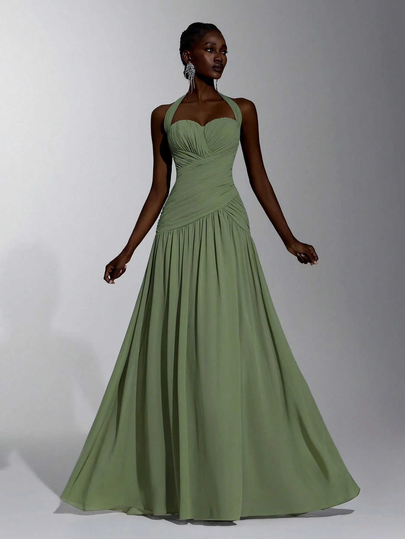 Elitara Robe longue élégante et classique en mousseline avec col ras-du-cou en forme de cœur, — vue 5