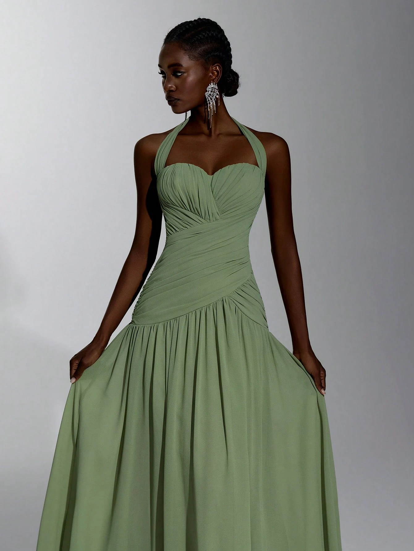 Elitara Robe longue élégante et classique en mousseline avec col ras-du-cou en forme de cœur, — vue 6