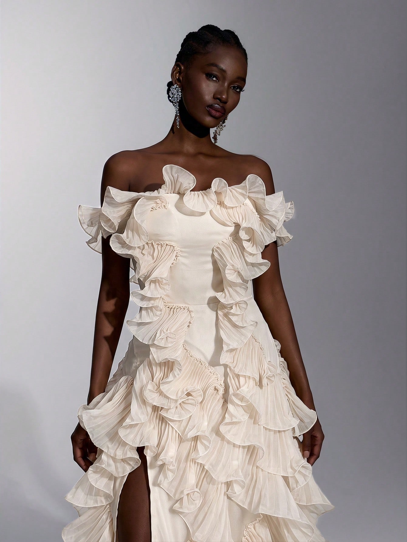 Elitara Robe de soirée sirène trapèze sans bretelles à fente avec nœud dans le dos, en organza plissé à — vue 3