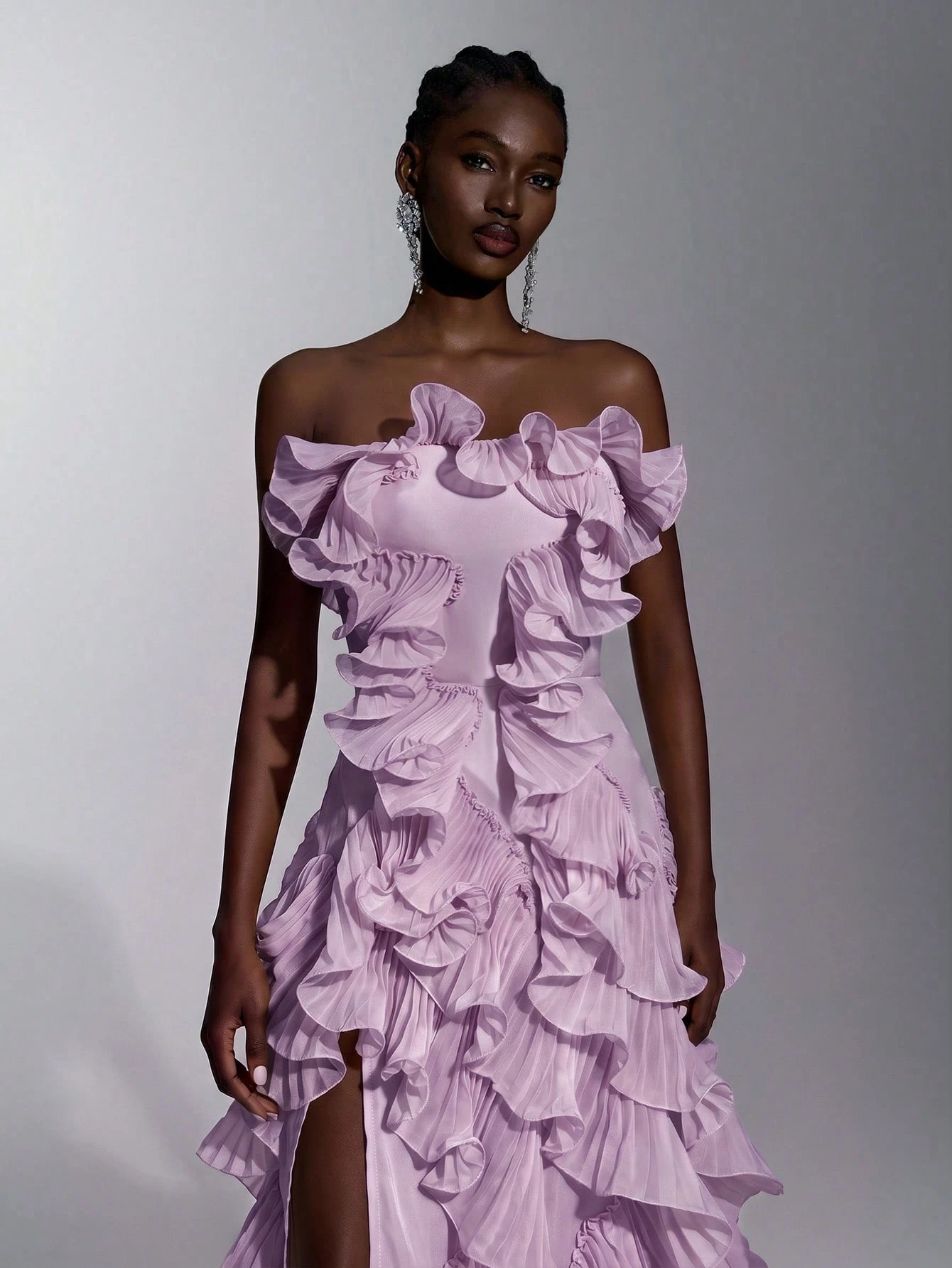 Elitara Robe de soirée sirène trapèze sans bretelles à fente avec nœud dans le dos, en organza plissé à — vue 4