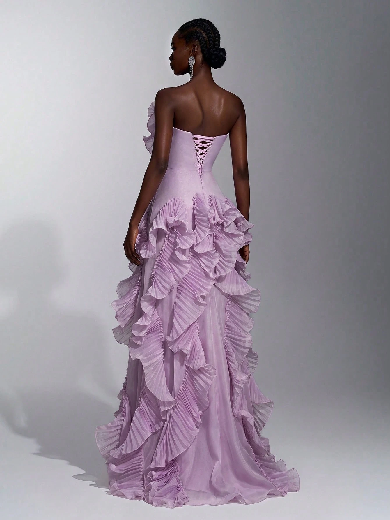 Elitara Robe de soirée sirène trapèze sans bretelles à fente avec nœud dans le dos, en organza plissé à — vue 5