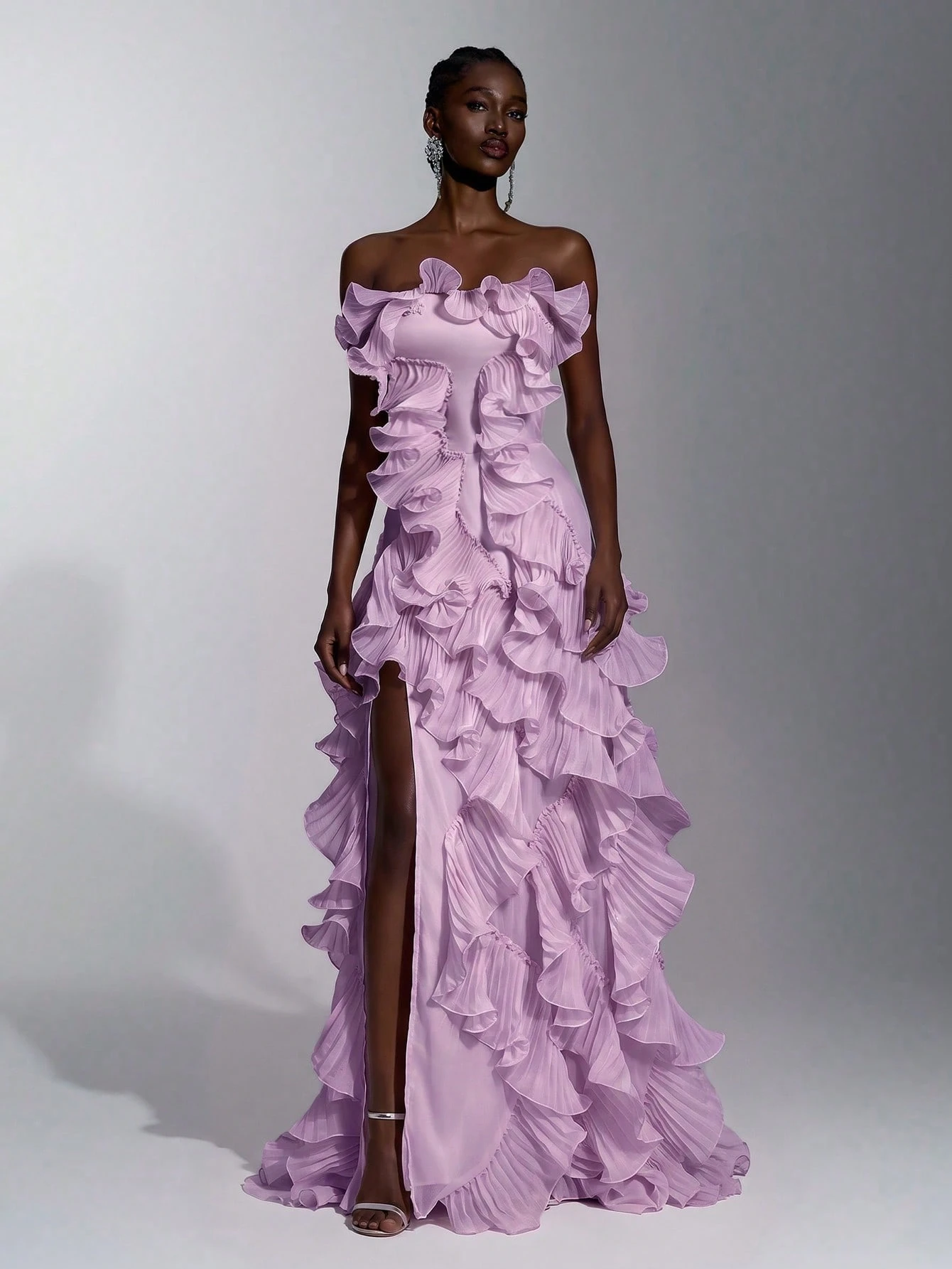 Elitara Robe de soirée sirène trapèze sans bretelles à fente avec nœud dans le dos, en organza plissé à — vue 6