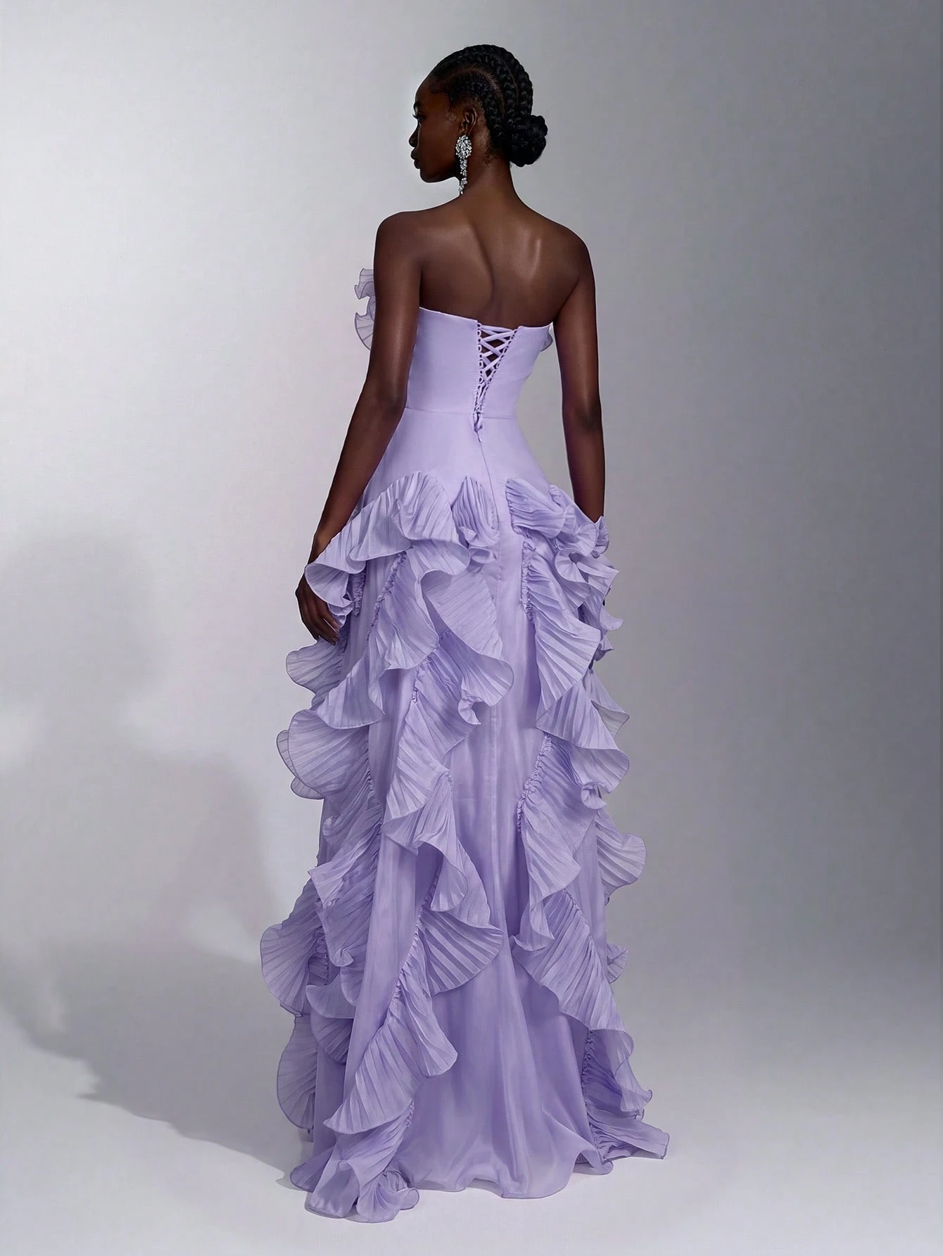 Elitara Robe de soirée sirène trapèze sans bretelles à fente avec nœud dans le dos, en organza plissé à — vue 14