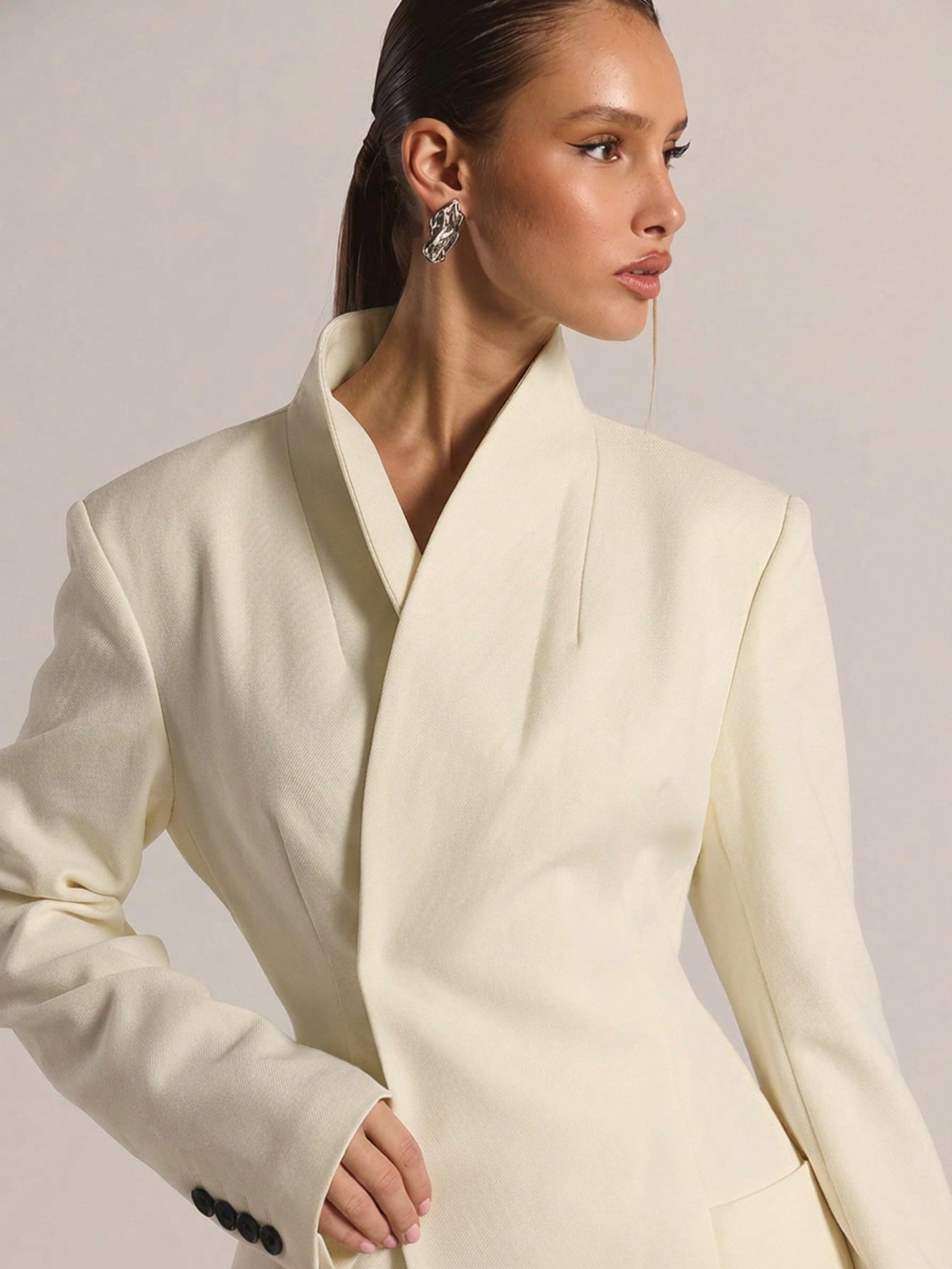 MUSERA Robe blazer à manches longues, col entonnoir, taille cintrée. Décontracté — vue 3