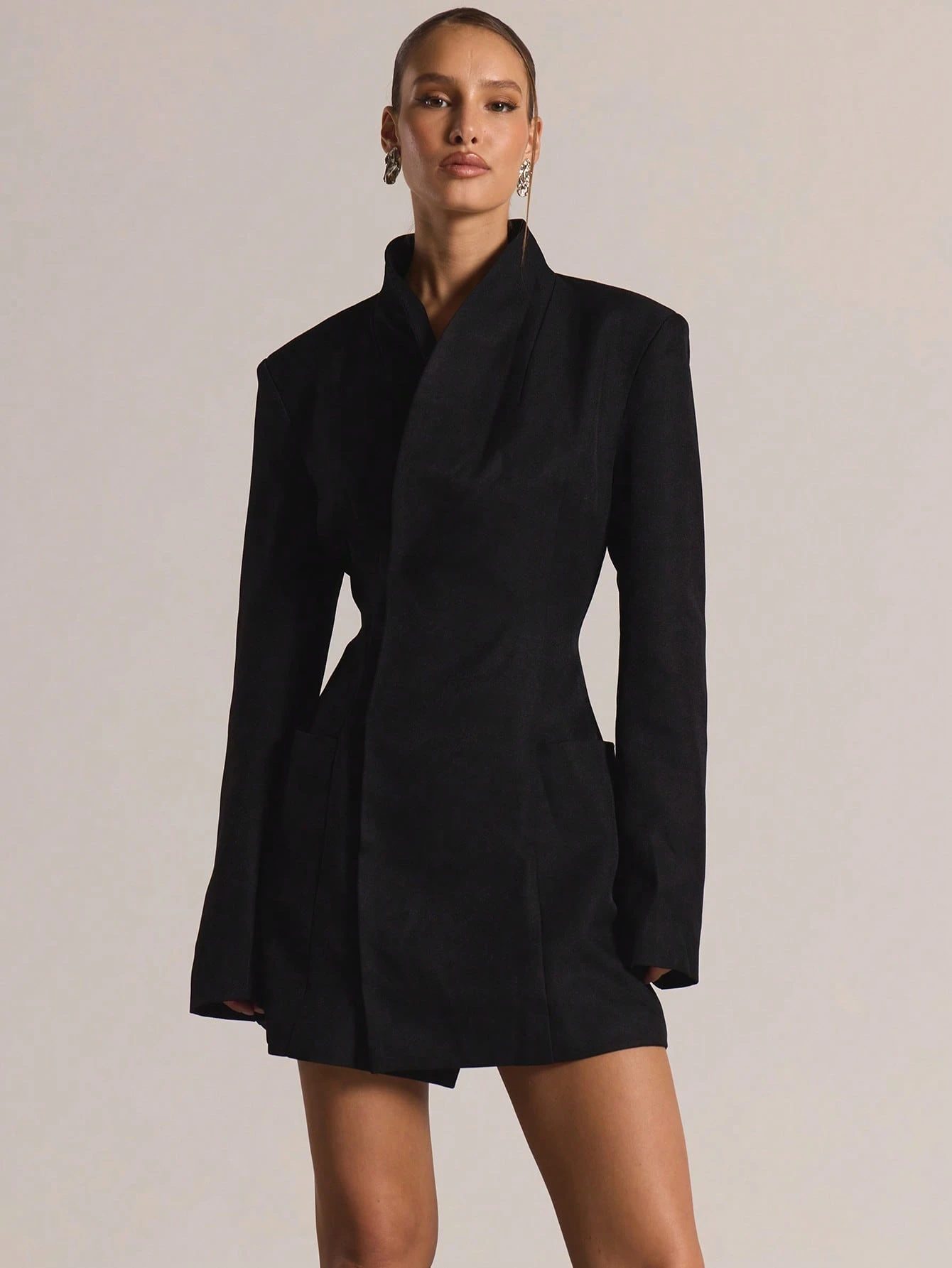 MUSERA Robe blazer à manches longues, col entonnoir, taille cintrée. Décontracté — vue 4
