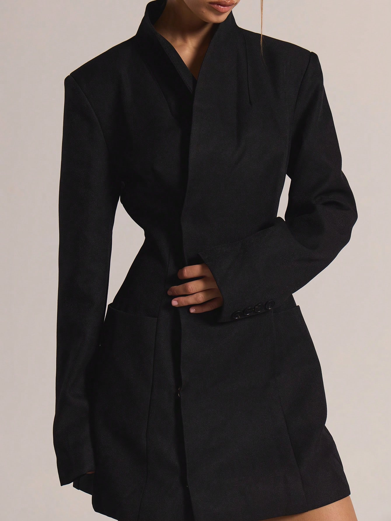 MUSERA Robe blazer à manches longues, col entonnoir, taille cintrée. Décontracté — vue 5