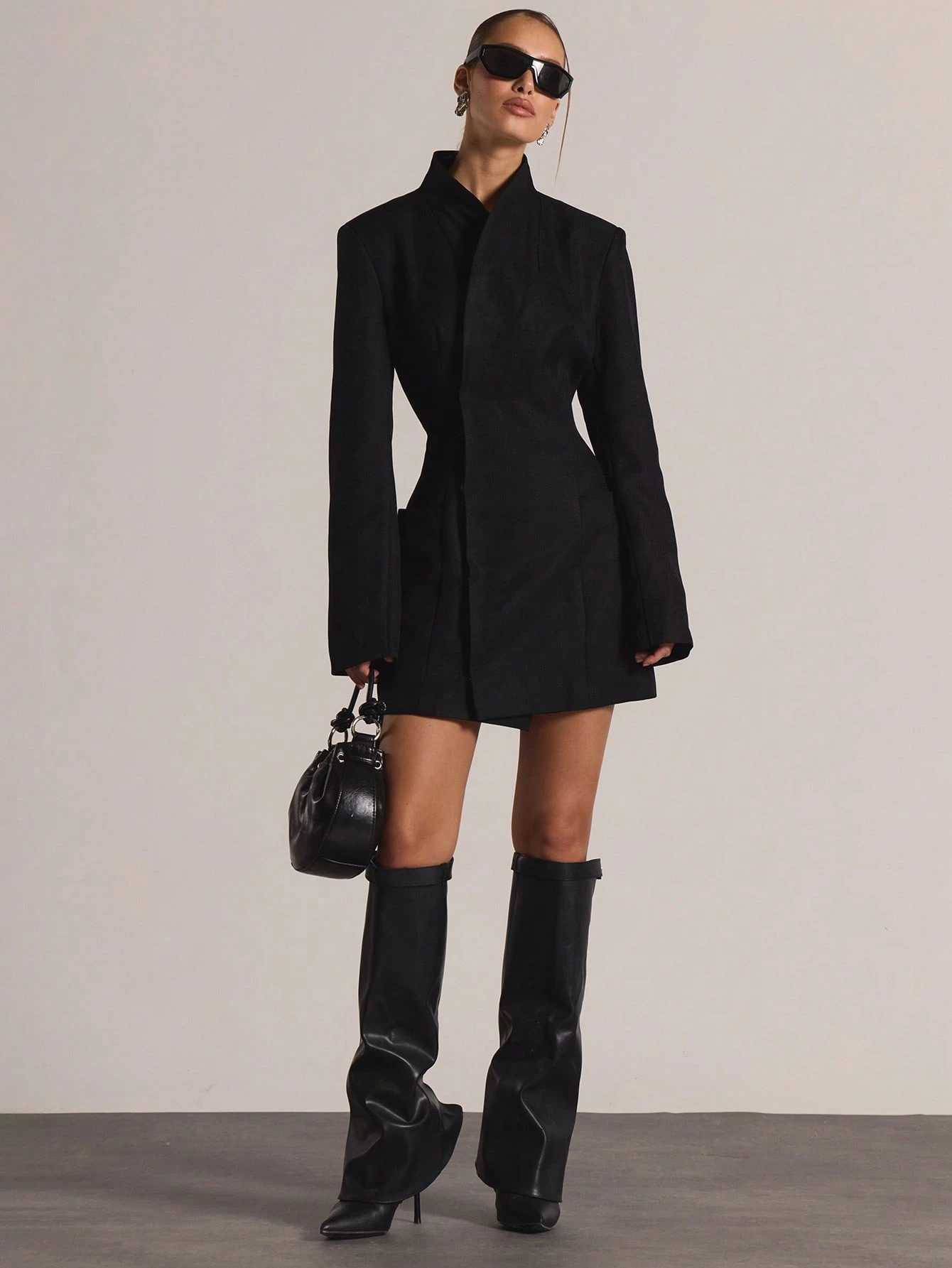 MUSERA Robe blazer à manches longues, col entonnoir, taille cintrée. Décontracté — vue 6
