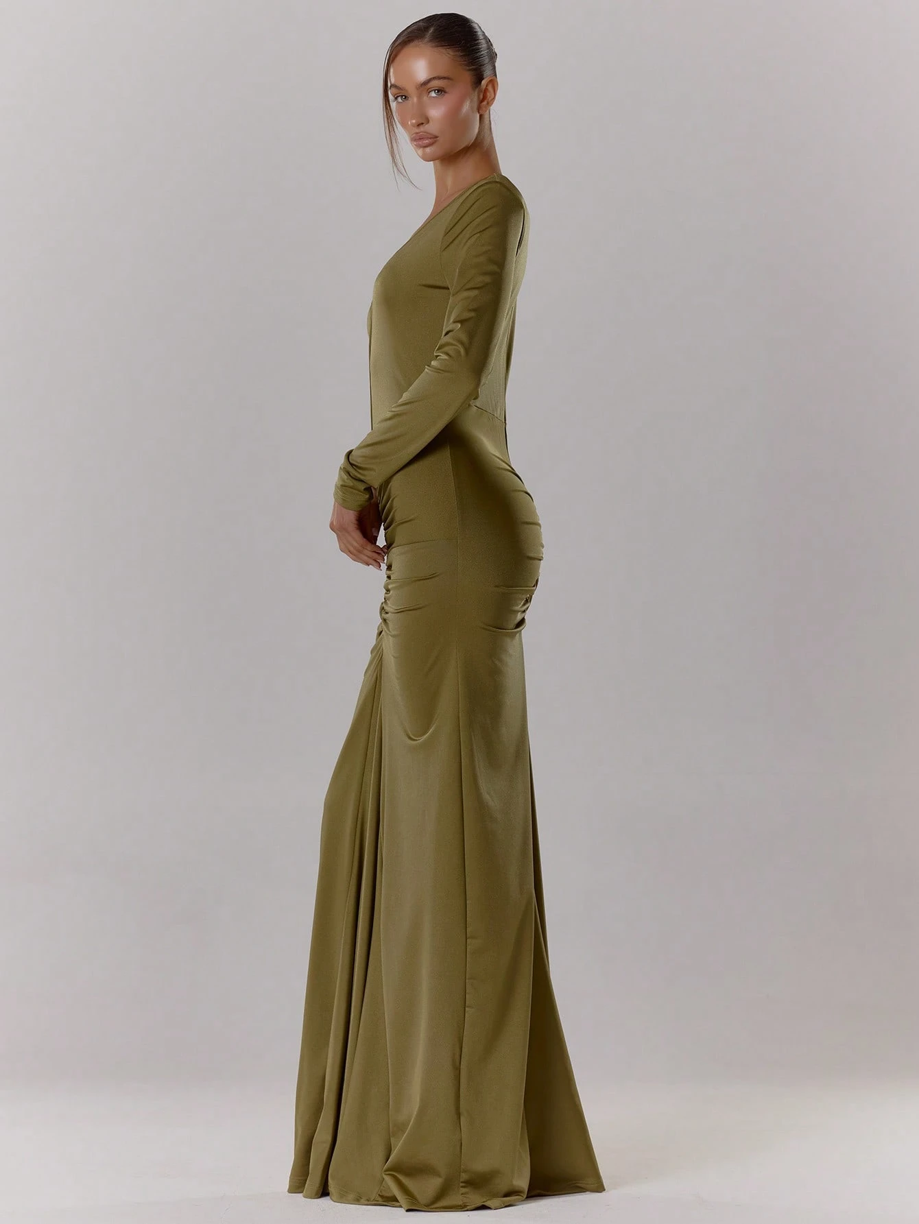 MUSERA Robe longue maxi élégante avec détail de fente en V, froncée, confortable et décontractée pour une soirée, une fête, le printemps, l'été, les vacances ou la Saint-Valentin — vue 3