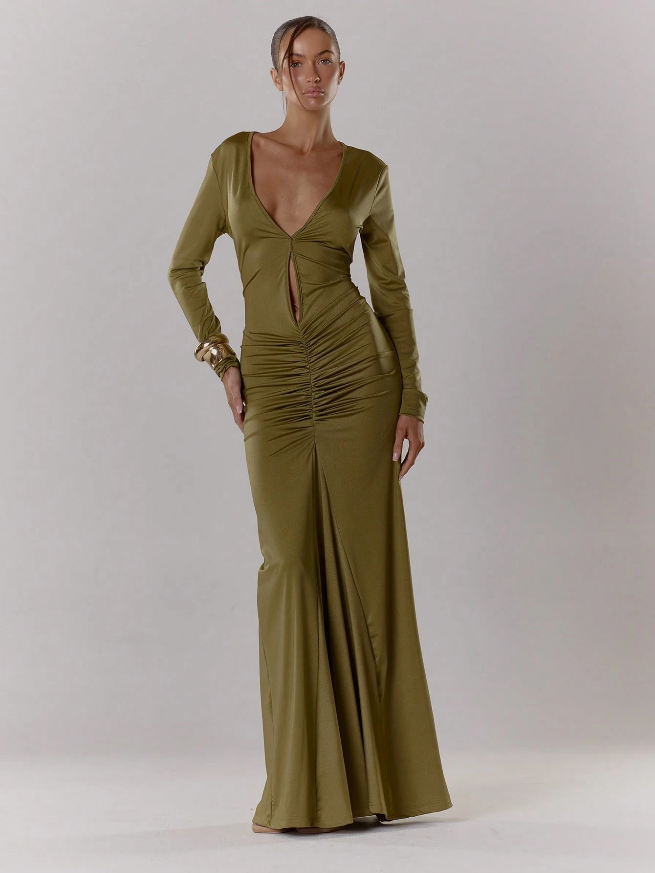 MUSERA Robe longue maxi élégante avec détail de fente en V, froncée, confortable et décontractée pour une soirée, une fête, le printemps, l'été, les vacances ou la Saint-Valentin — vue 4