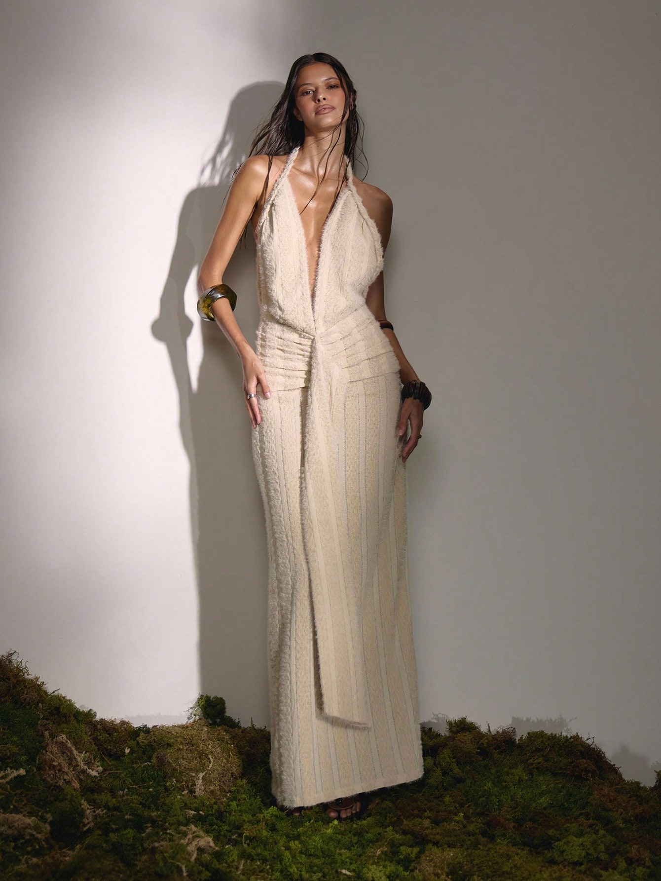 MUSERA Robe longue en maille drapée à encolure béante pour l'automne, le pays, la soirée