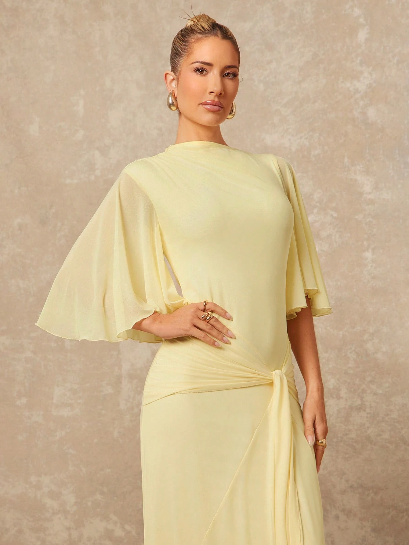 Lumalex Robe d'été à col bateau, douce et fluide, en maille multicouche, évasée, à manches longues, resserrée, froncée, avec ruban, robe longue pour femmes, polyvalente de la plage au gala, style discret — vue 10