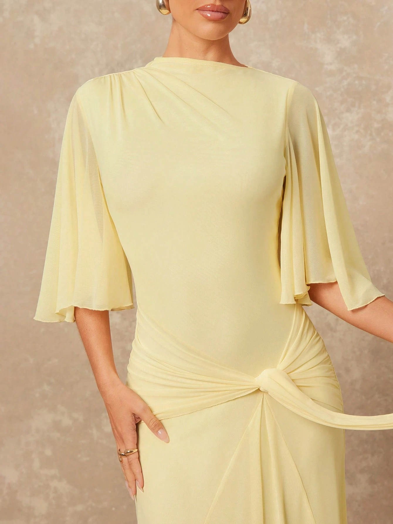 Lumalex Robe d'été à col bateau, douce et fluide, en maille multicouche, évasée, à manches longues, resserrée, froncée, avec ruban, robe longue pour femmes, polyvalente de la plage au gala, style discret — vue 11
