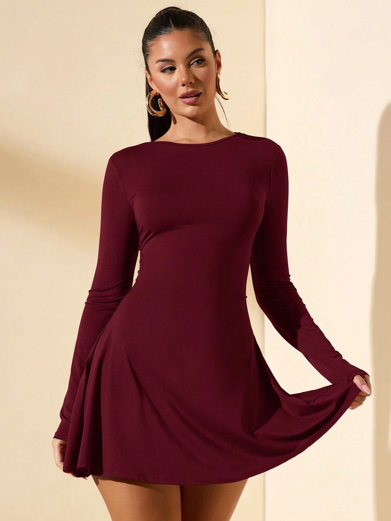 SHEIN BAE Robe mini à col montant à manches longues et coupe slim — vue 11