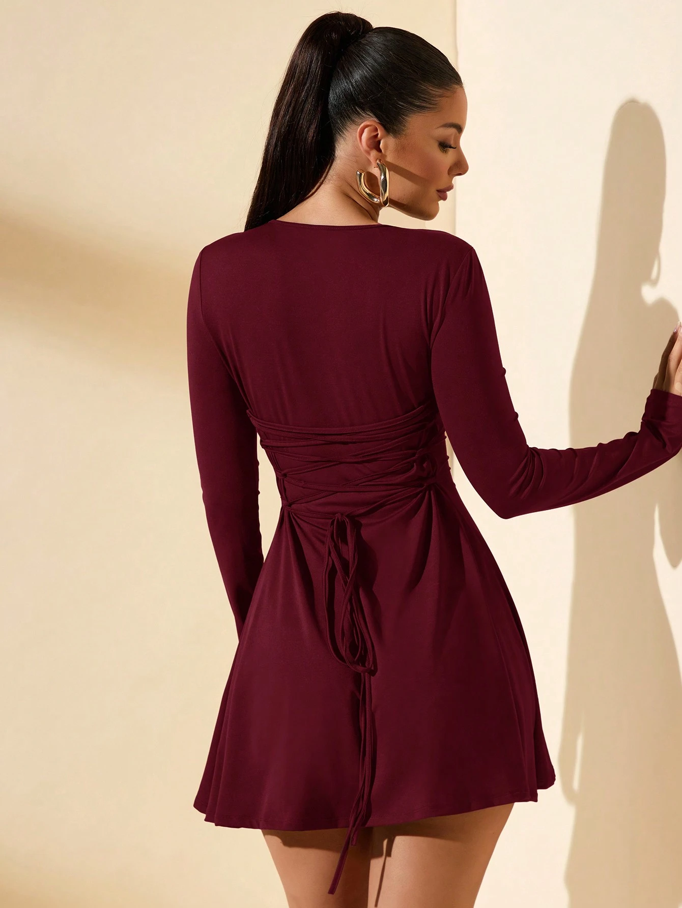 SHEIN BAE Robe mini à col montant à manches longues et coupe slim — vue 12