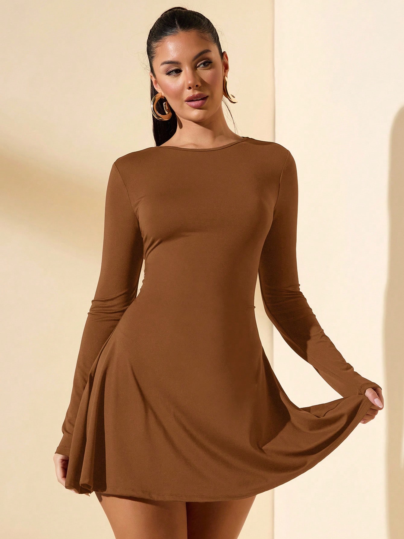 SHEIN BAE Robe mini à col montant à manches longues et coupe slim — vue 14