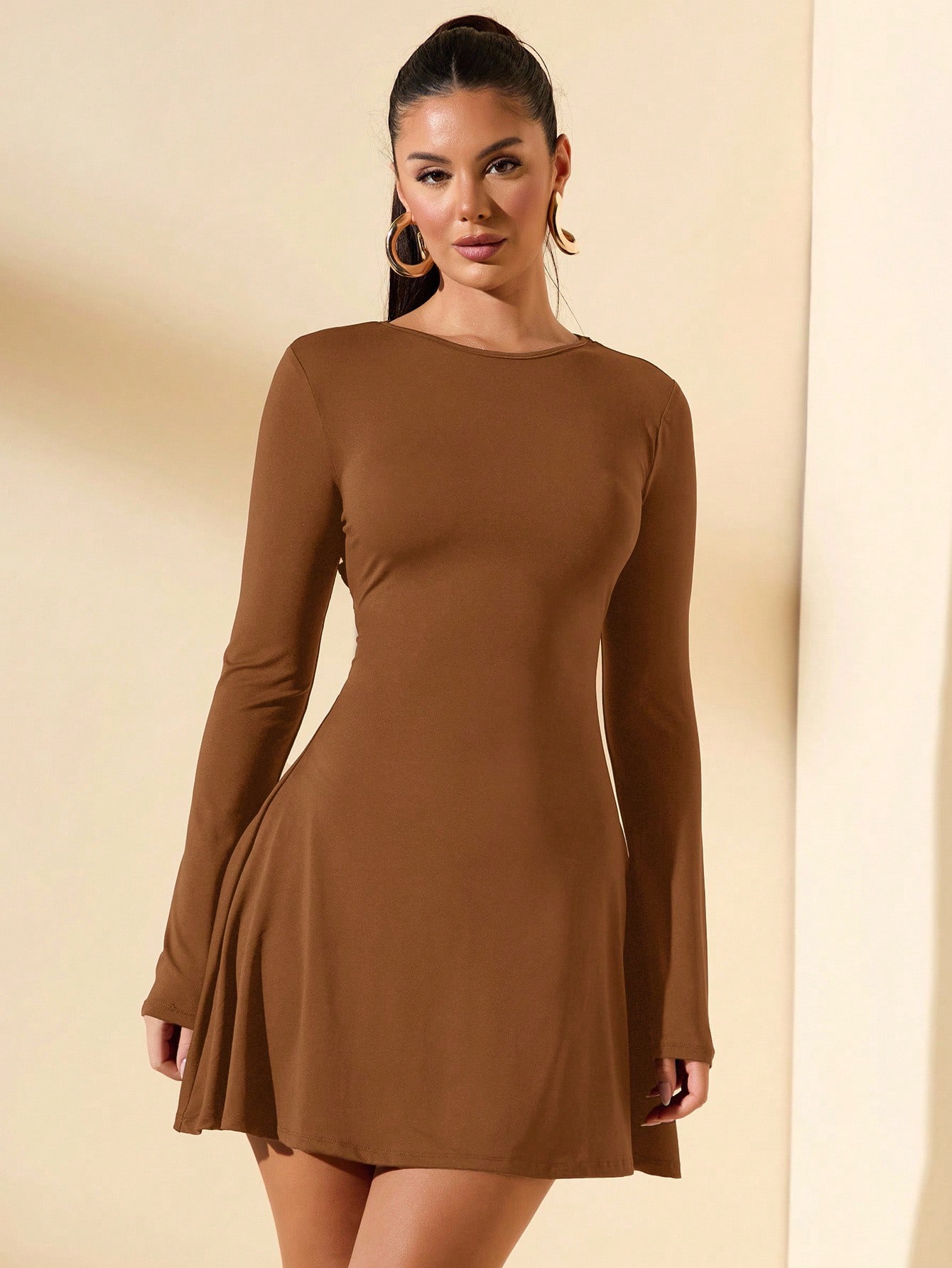 SHEIN BAE Robe mini à col montant à manches longues et coupe slim — vue 15