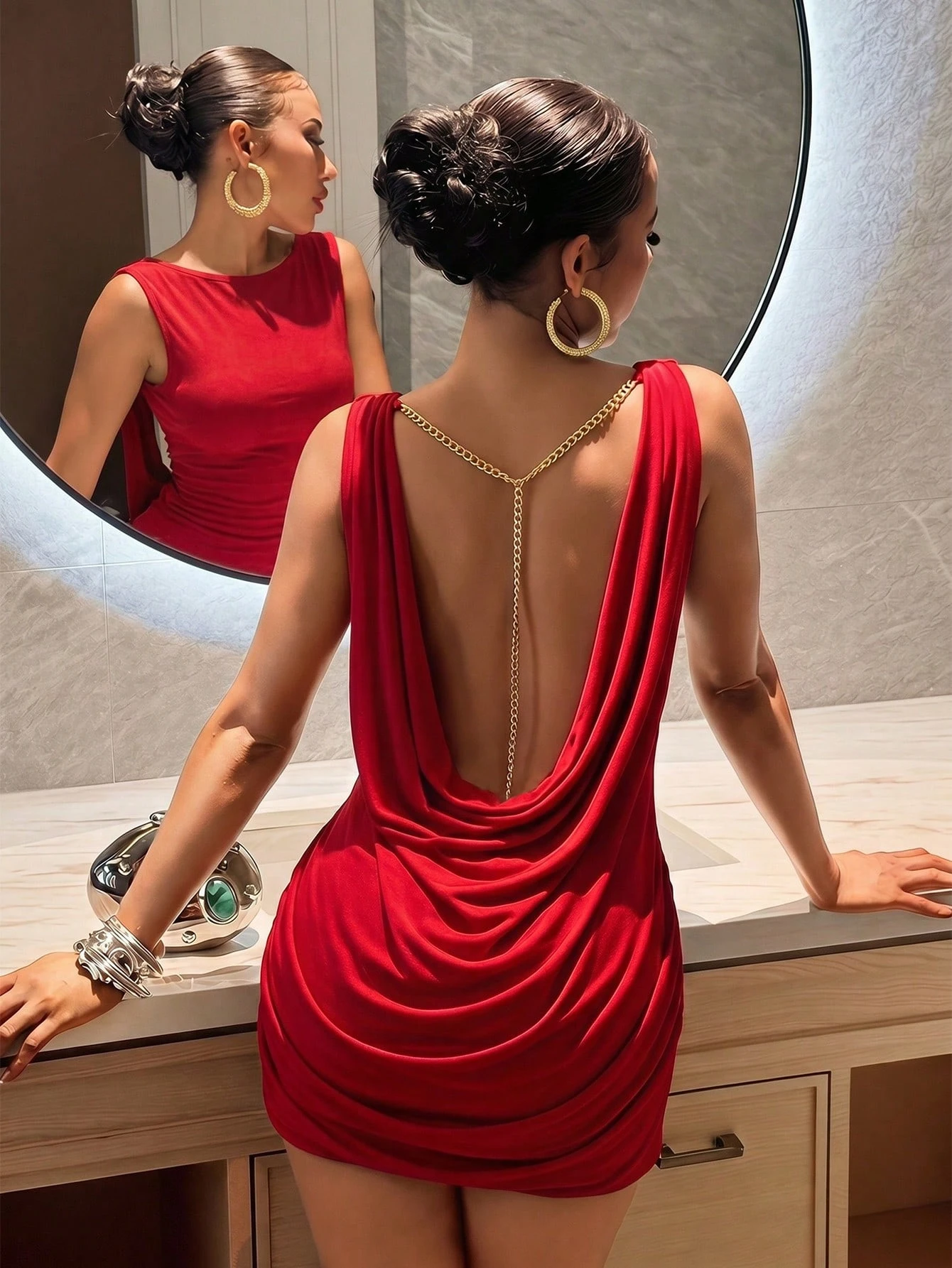 Slaydiva Robe mini sexy sans manches à imprimé léopard dos nu avec décoration — vue 11
