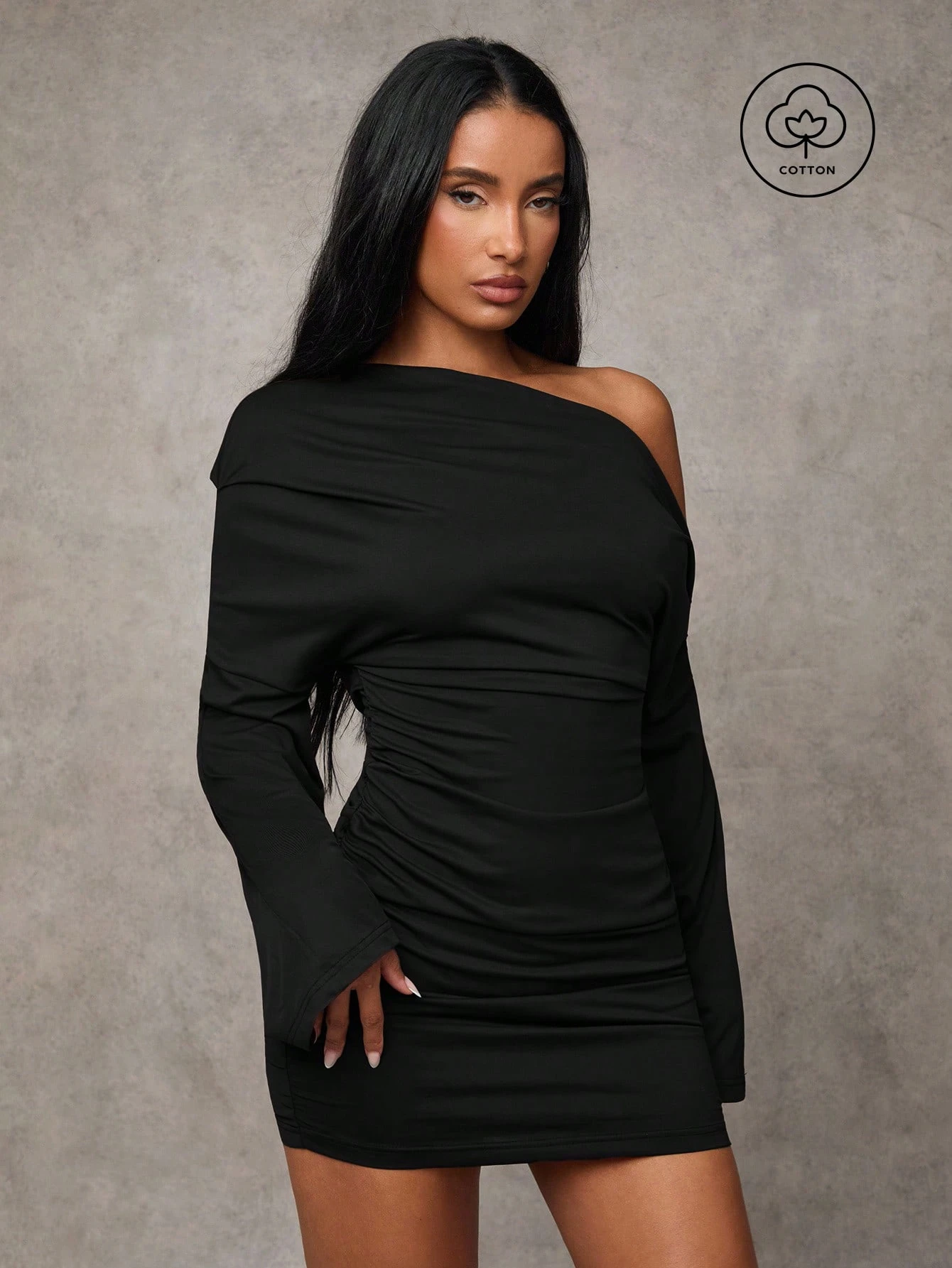 SHEIN BAE Robe mini asymétrique de couleur unie sexy pour femmes — vue 10