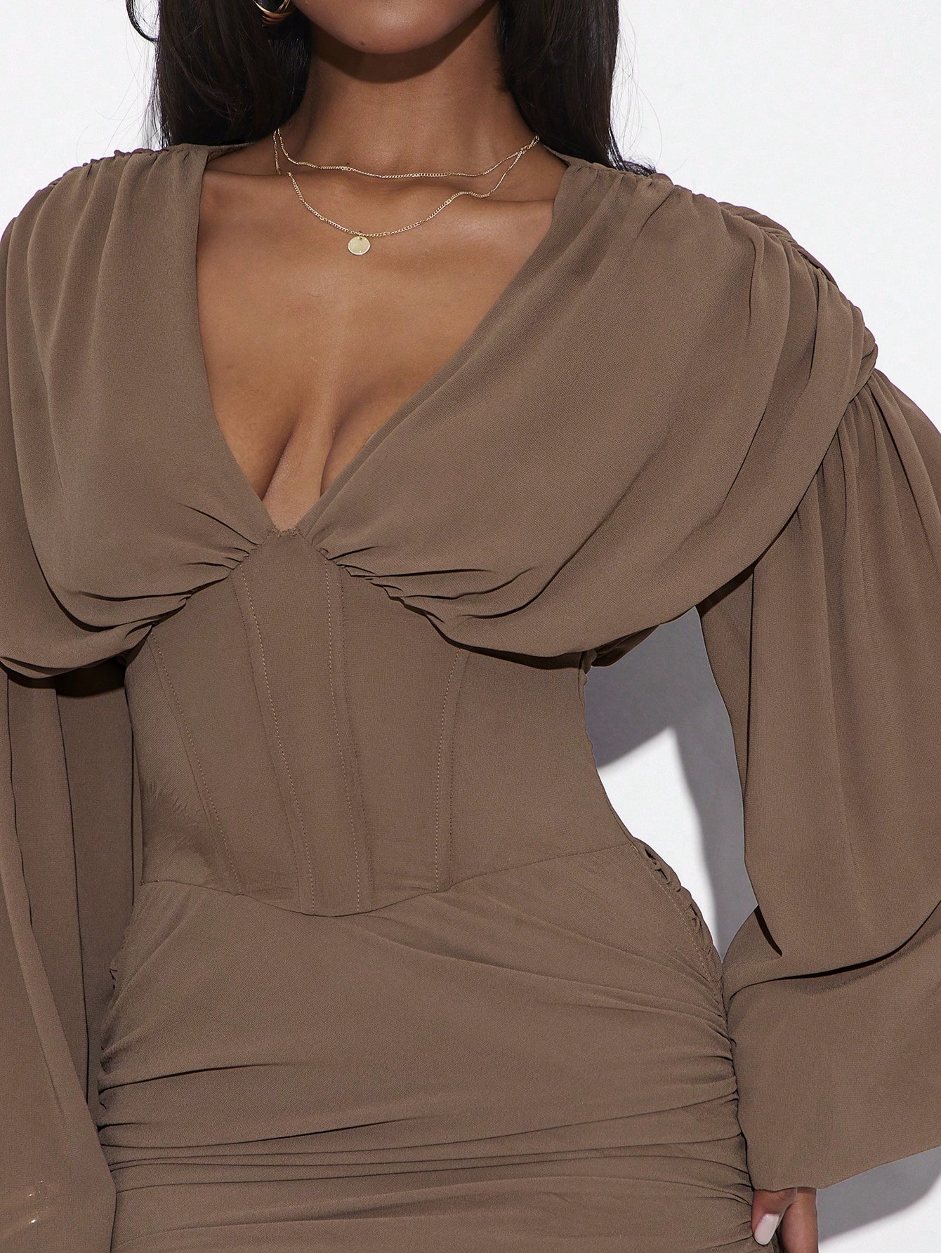 Hauture Robe mini en mousseline de soie avec corsage et manches bouffantes — vue 4