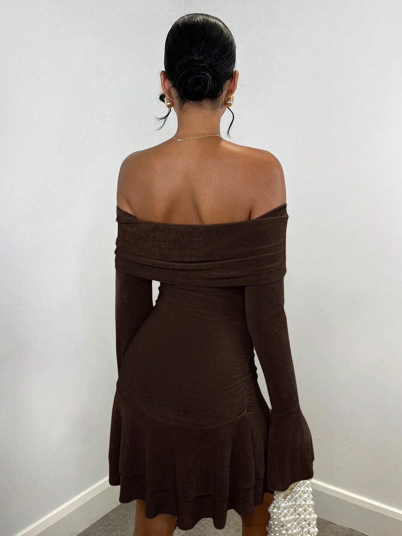 SHEIN BAE Robe femme aux épaules dégagées avec manches évasées, volant — vue 2