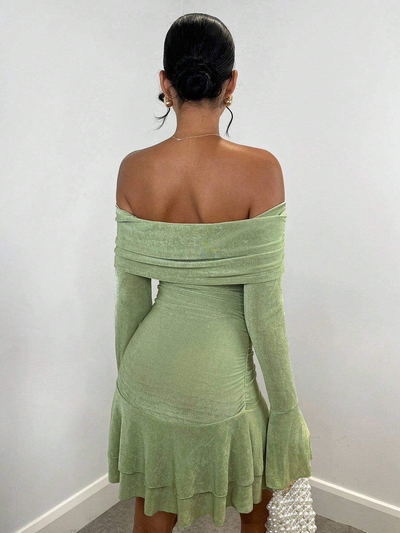 SHEIN BAE Robe femme aux épaules dégagées avec manches évasées, volant — vue 8