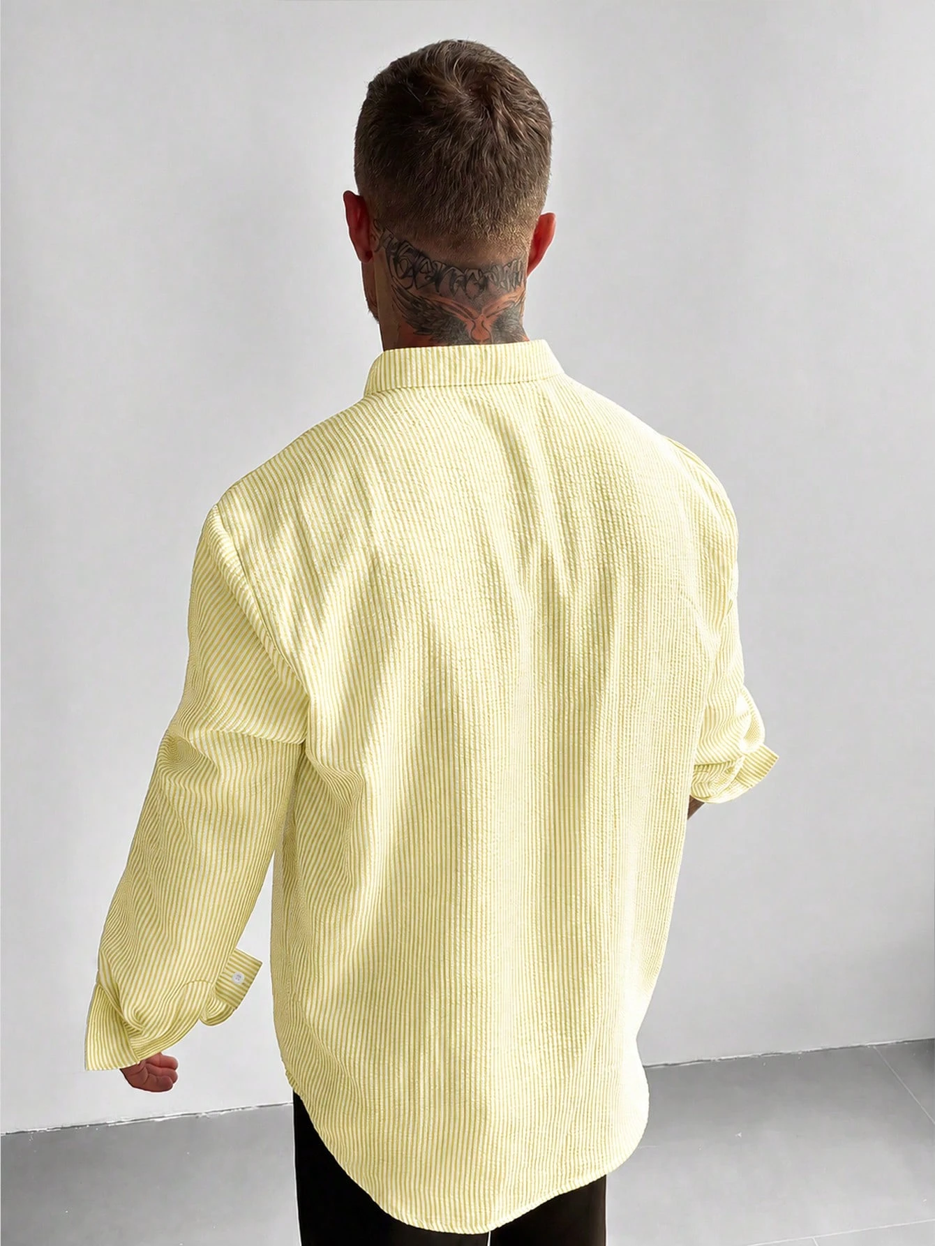 Chemise à manches longues en lin à col montant et demi-patte pour hommes GloMan, légère, — vue 4