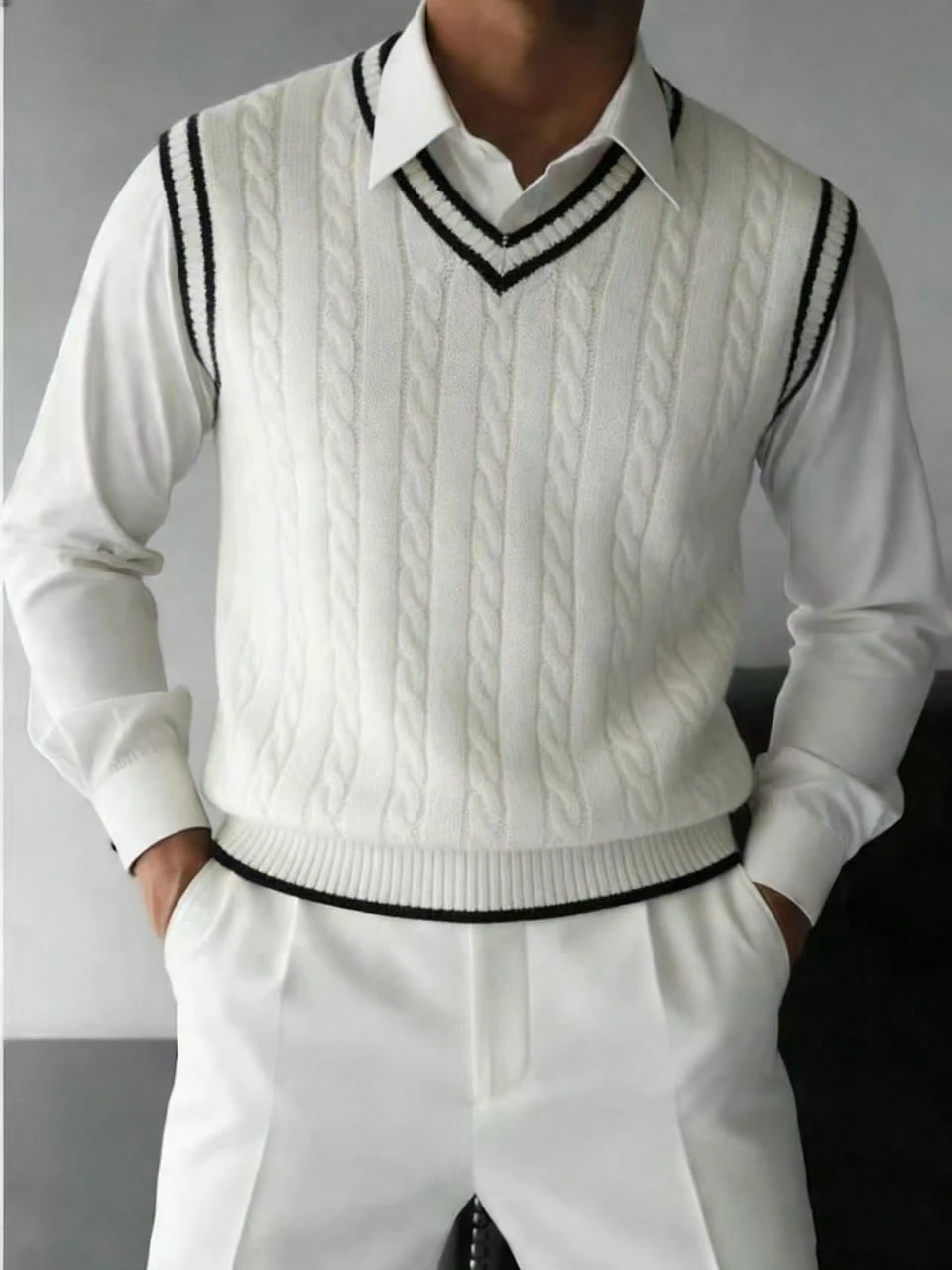Pull style universitaire automne/hiver pour hommes, gilet tricoté décontracté polyvalent