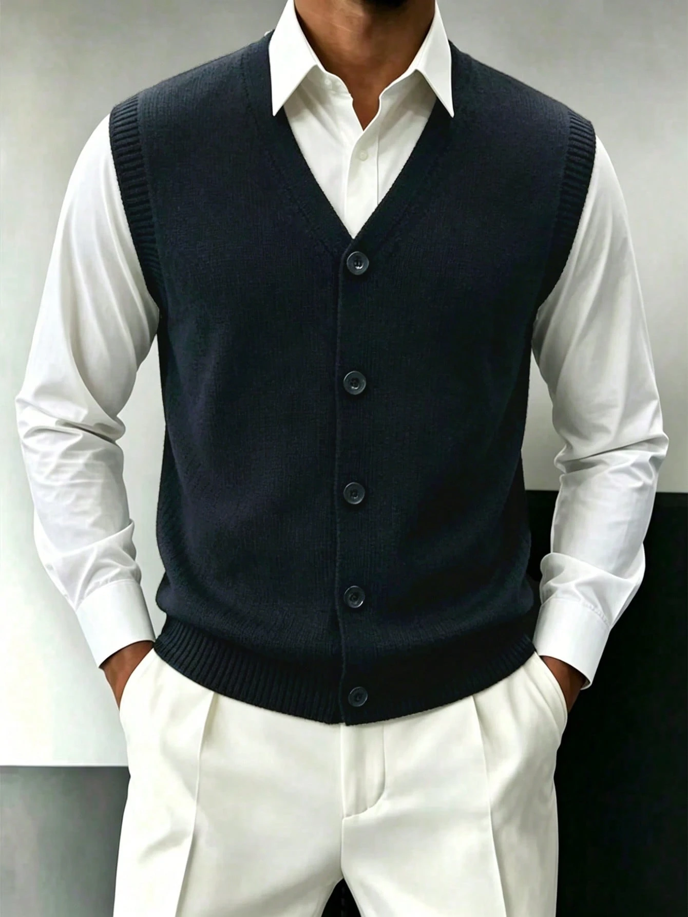 Pull style universitaire automne/hiver pour hommes, gilet tricoté décontracté polyvalent — vue 3