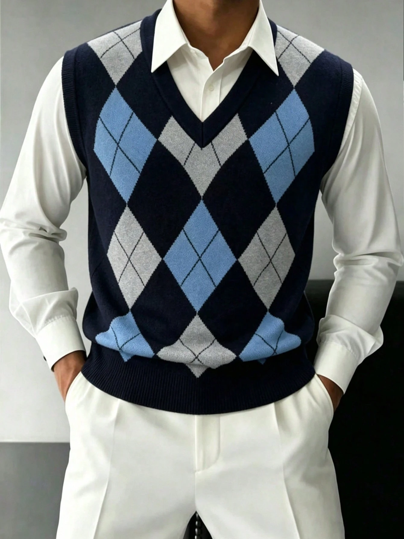 Pull style universitaire automne/hiver pour hommes, gilet tricoté décontracté polyvalent — vue 7