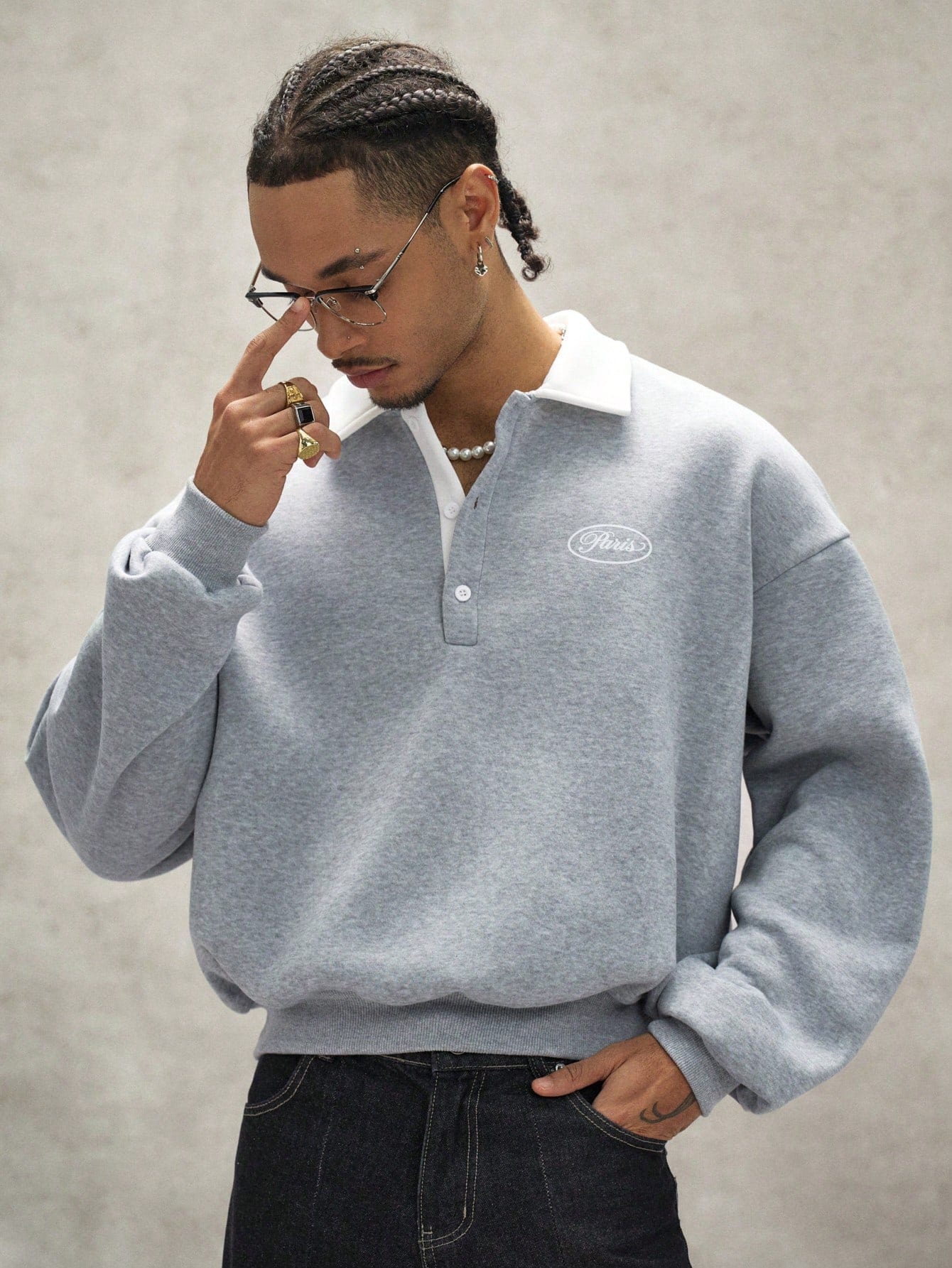 PAVTROS Sweat-shirt décontracté ample à manches longues avec col polo et imprimé lettres