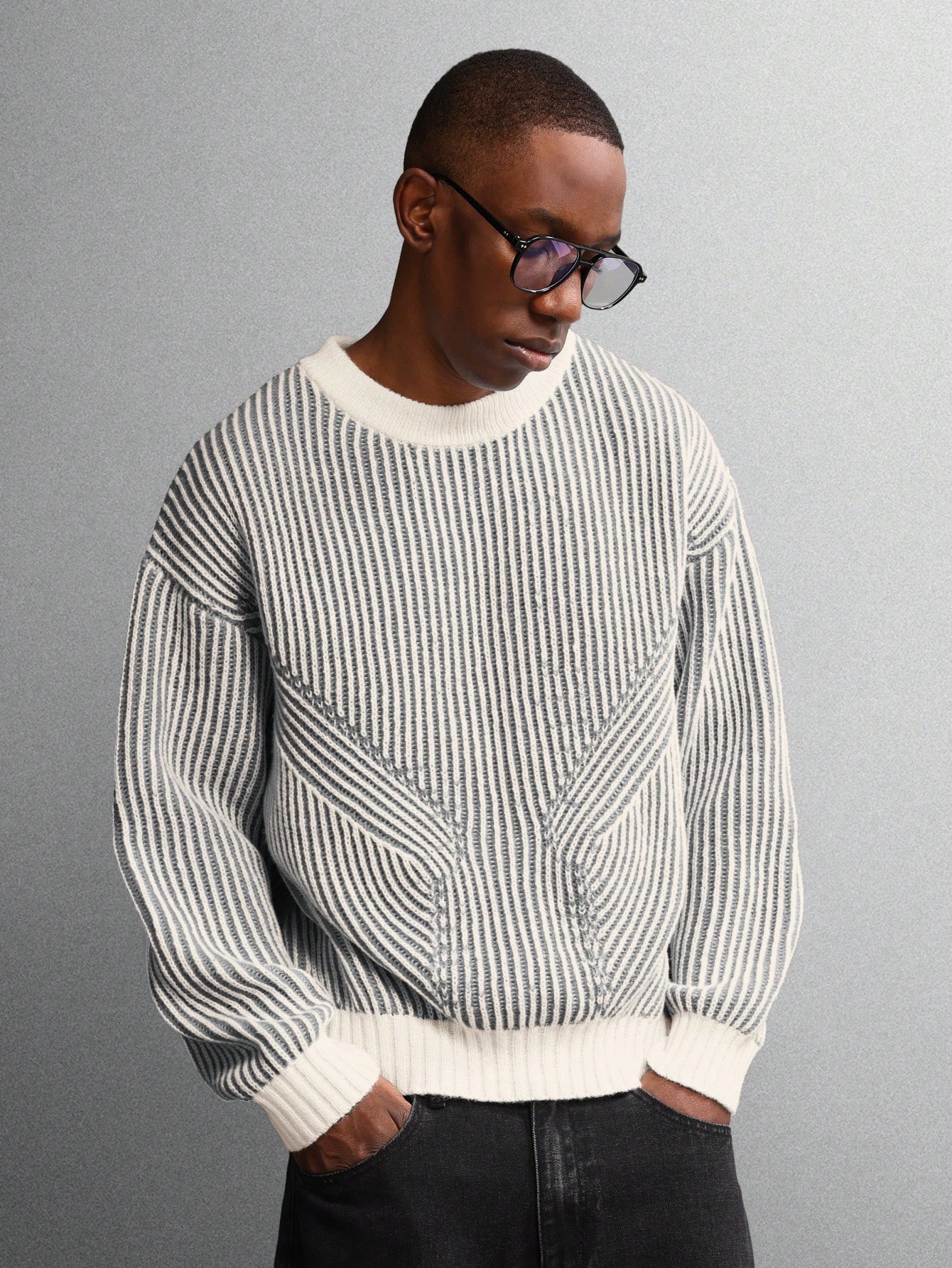 SUMWON Pull court ajusté en tricot col rond, motif côtelé conçu, décontracté pour — vue 8