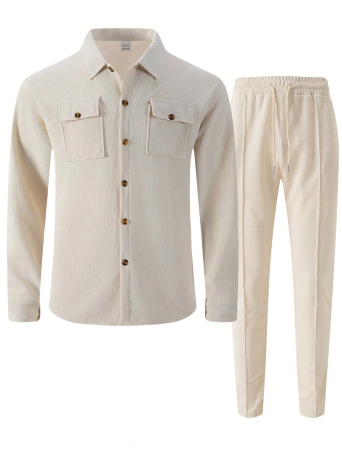 Ensemble 2 pièces pour hommes, chemise décontractée unie à double poche et col à revers à — vue 2