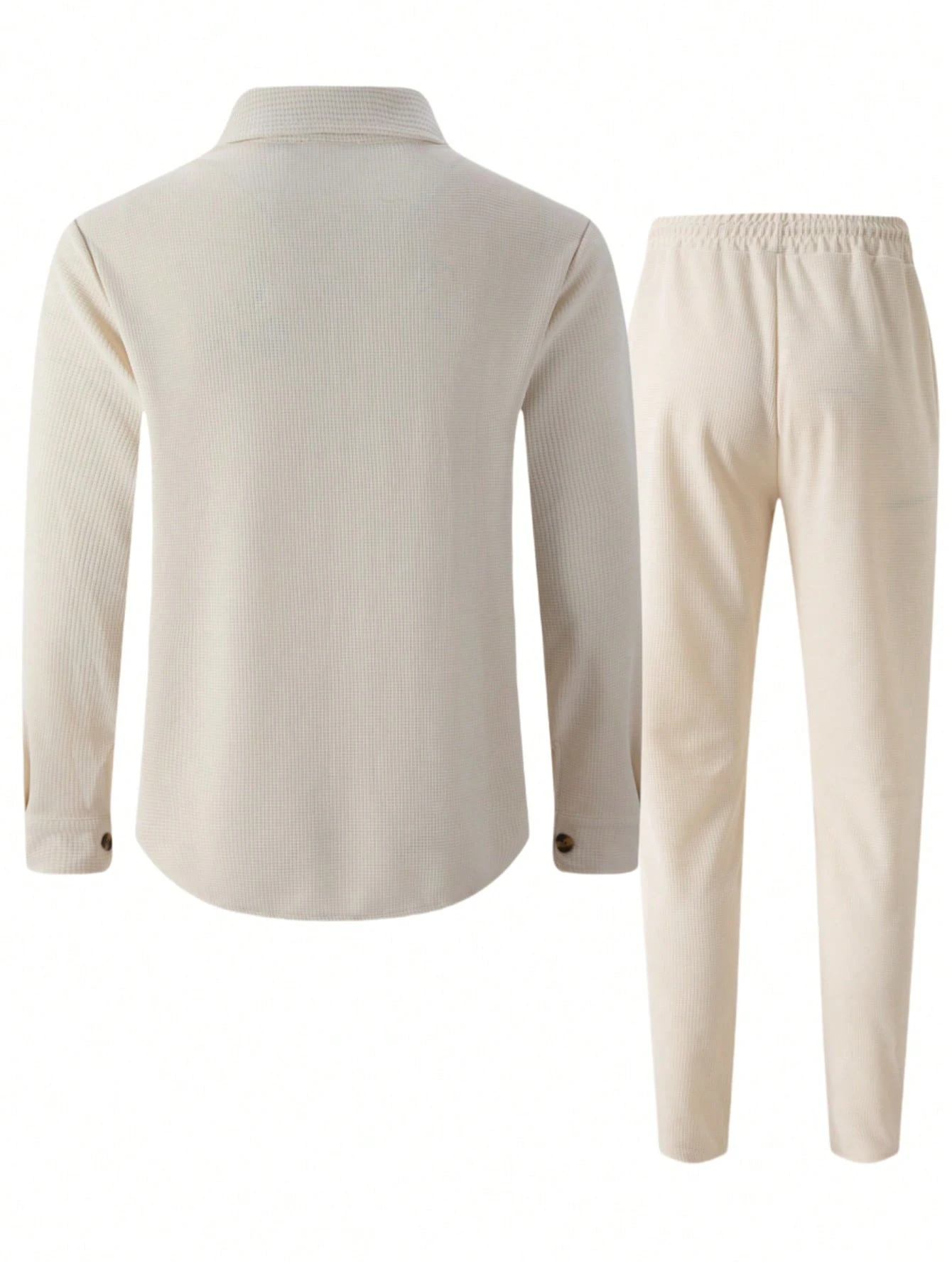 Ensemble 2 pièces pour hommes, chemise décontractée unie à double poche et col à revers à — vue 13
