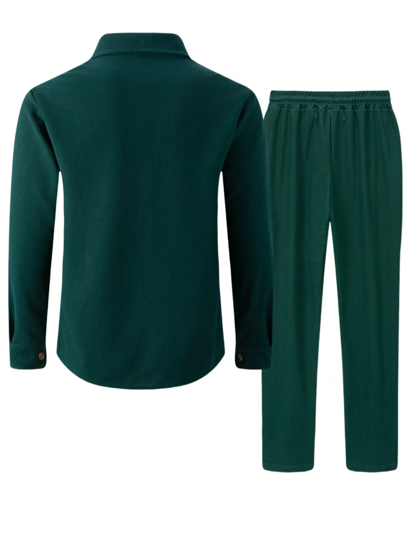 Ensemble 2 pièces pour hommes, chemise décontractée unie à double poche et col à revers à — vue 4