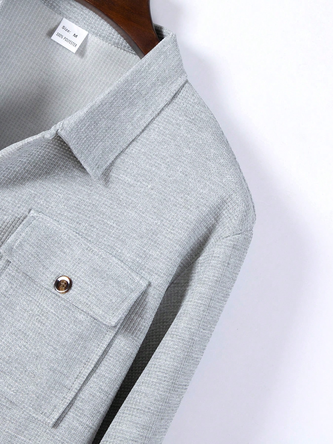 Ensemble 2 pièces pour hommes, chemise décontractée unie à double poche et col à revers à — vue 5
