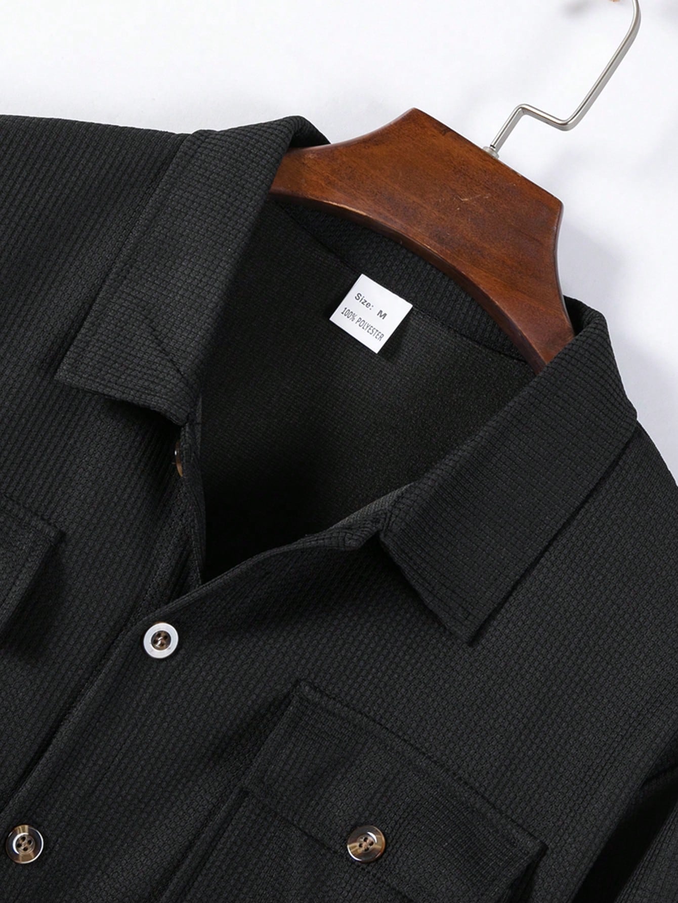 Ensemble 2 pièces pour hommes, chemise décontractée unie à double poche et col à revers à — vue 7