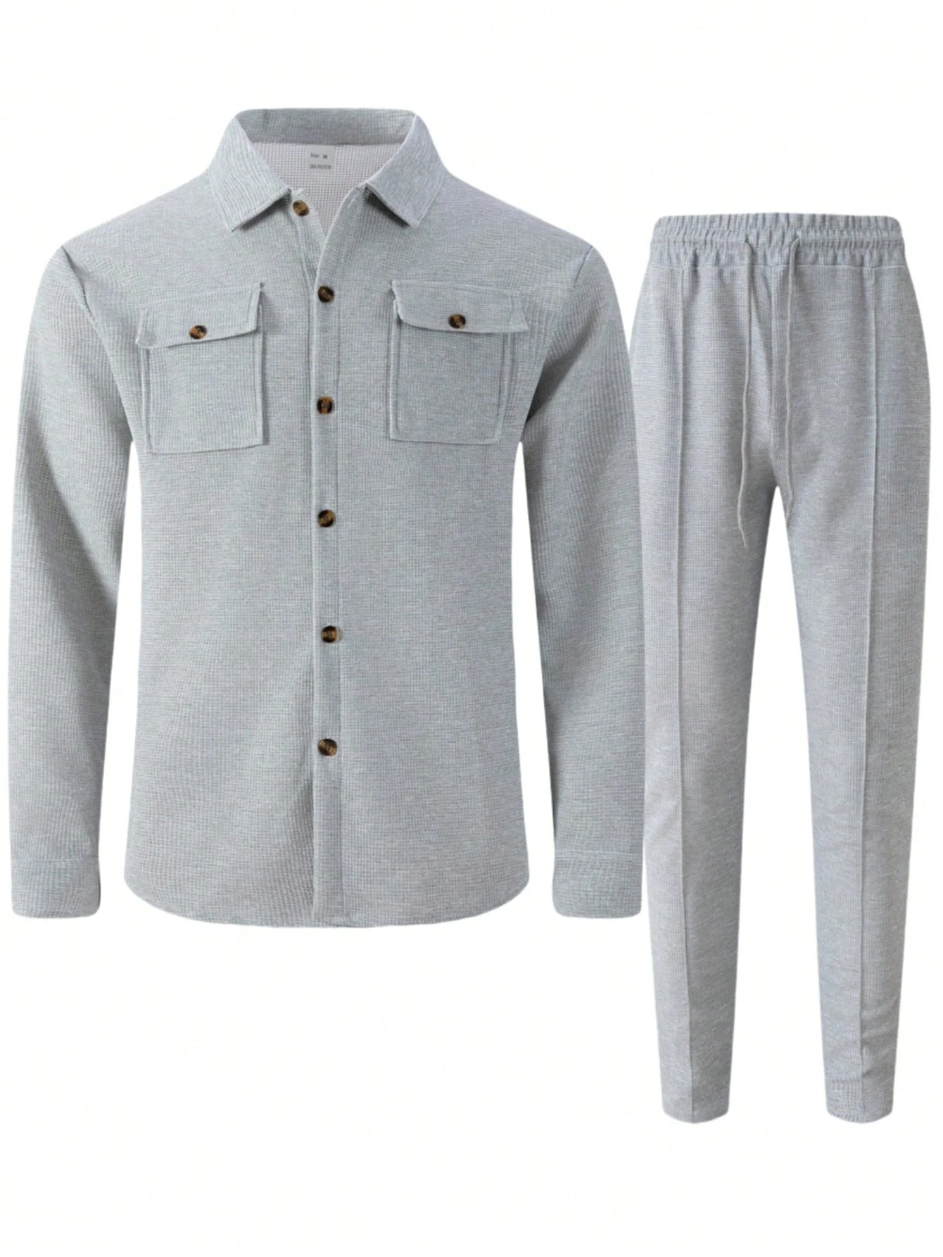 Ensemble 2 pièces pour hommes, chemise décontractée unie à double poche et col à revers à — vue 11