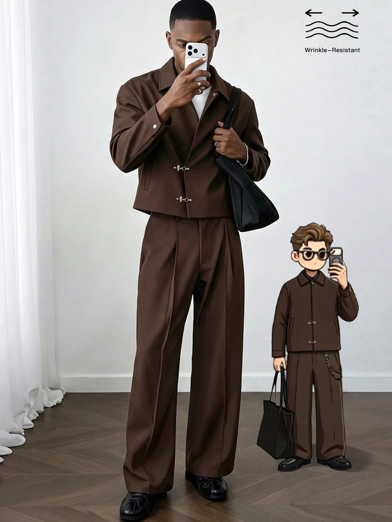 HUEFORM Ensemble 2 pièces pour homme style Old Money marron avec veste courte à revers et — vue 6
