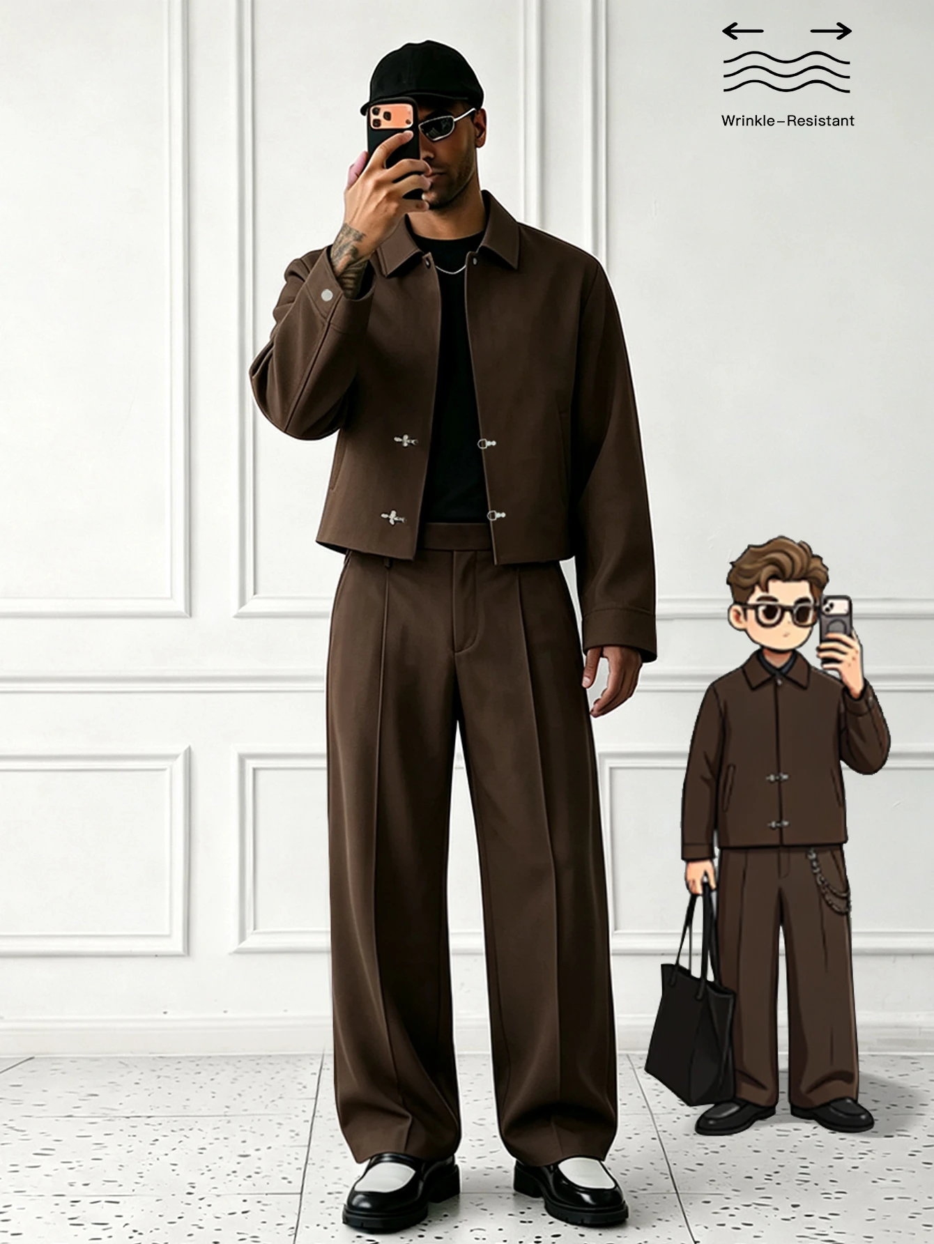 HUEFORM Ensemble 2 pièces pour homme style Old Money marron avec veste courte à revers et