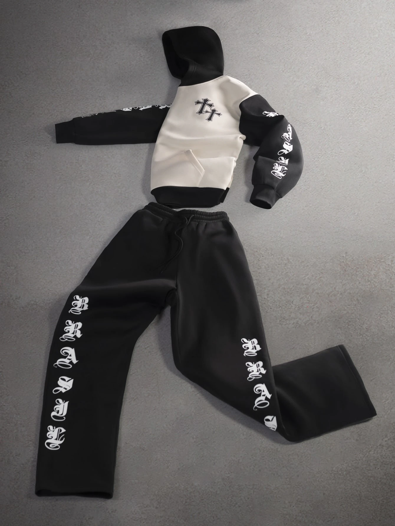 STYNVO Ensemble sweat-shirt à capuche et pantalon de survêtement imprimé lettres pour — vue 10